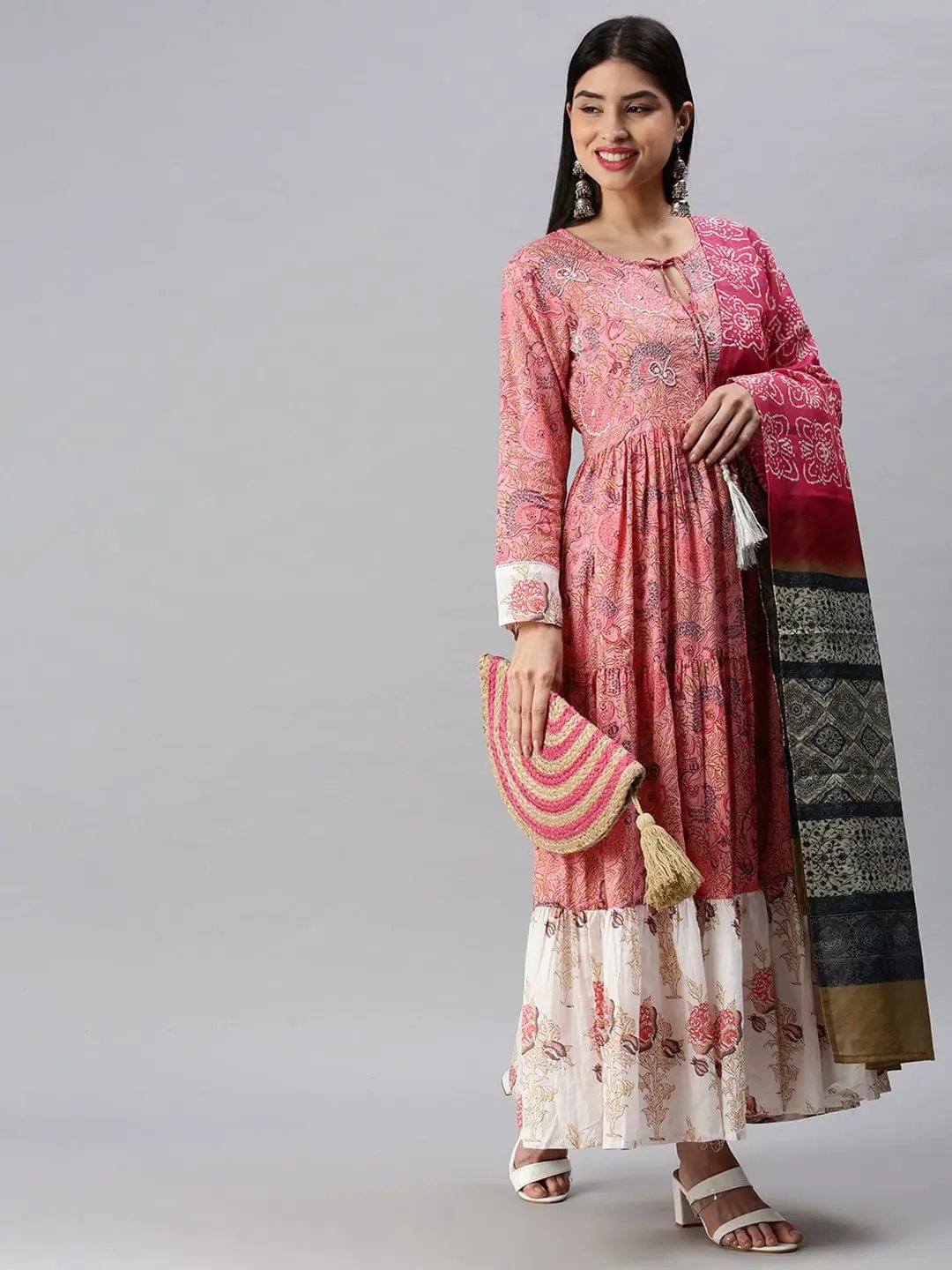 Women's Printed Pink Anarkali Kurta