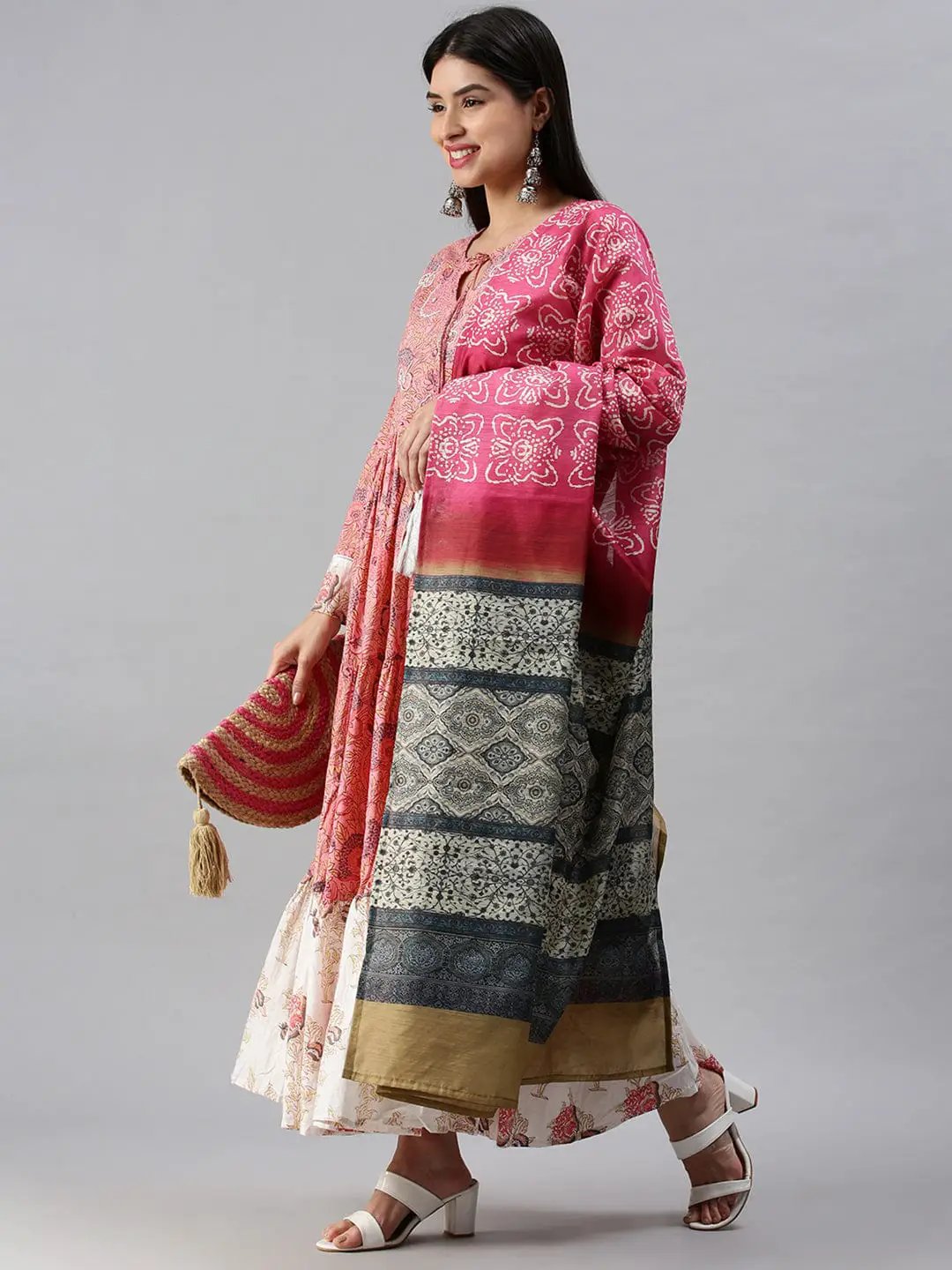 Women's Printed Pink Anarkali Kurta