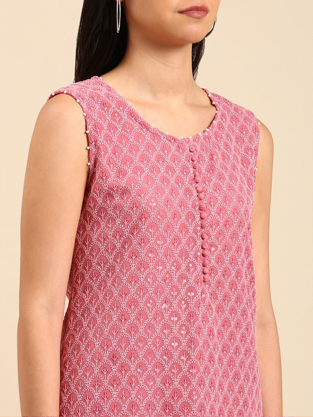 Women Solid Pink Straight Kurta Set with Dupatta and Belt