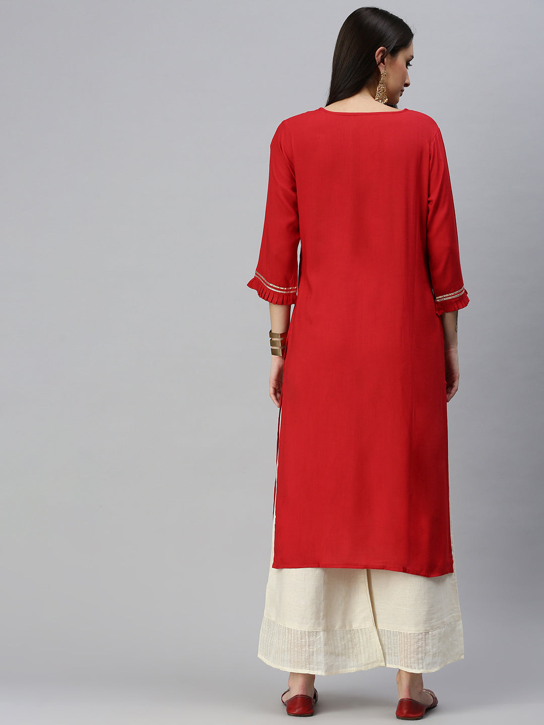 Women Straight Red Solid Kurta and Palazzos