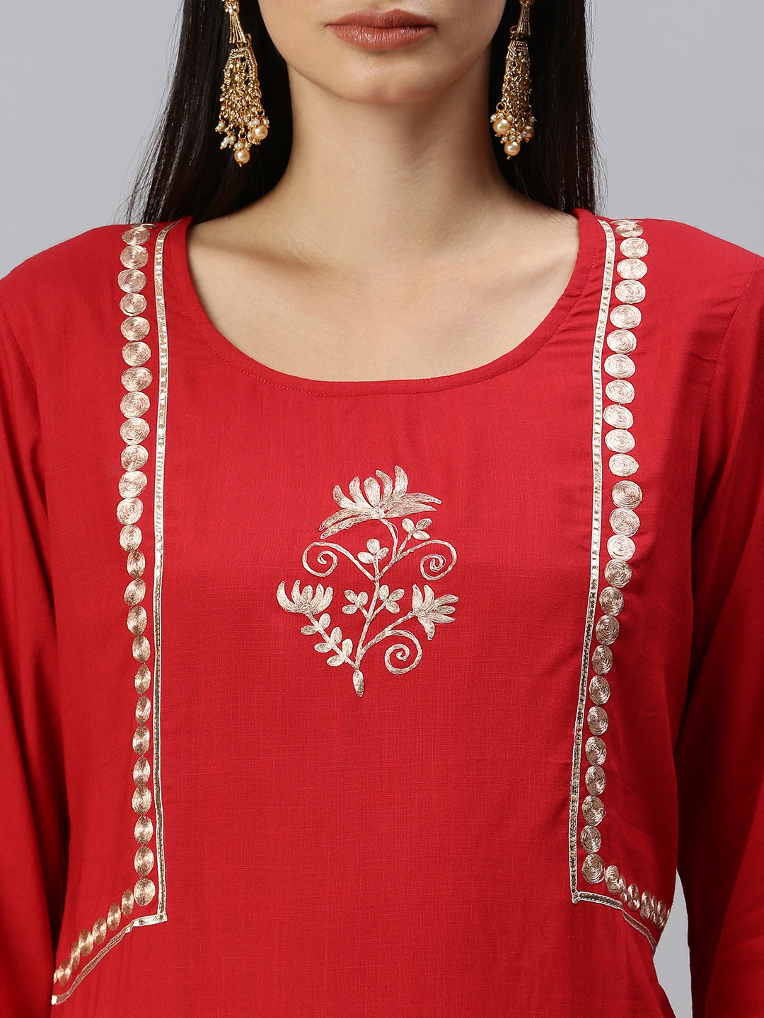 Women Straight Red Solid Kurta and Palazzos