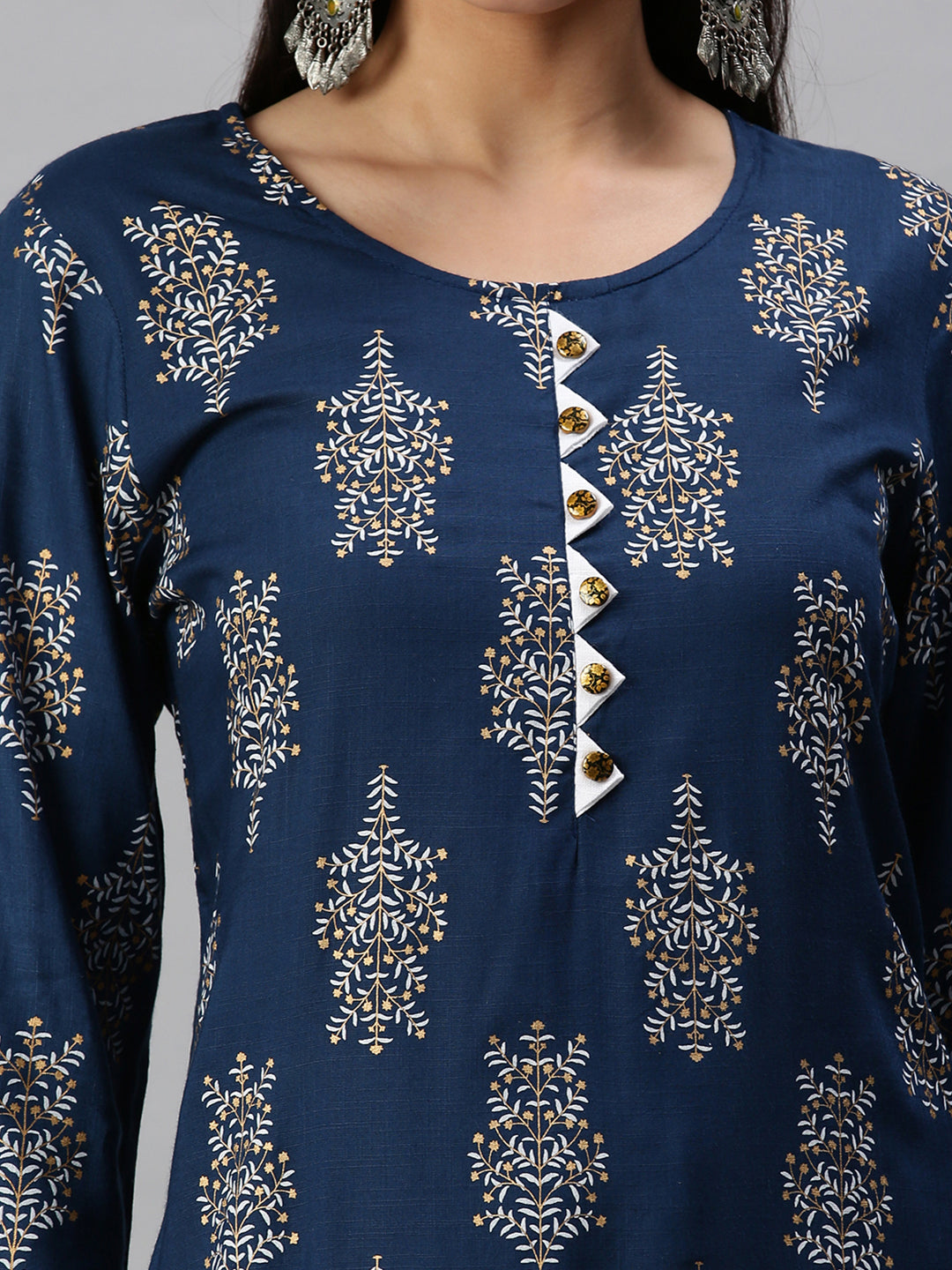 Women Straight Blue Printed Kurta and Trousers