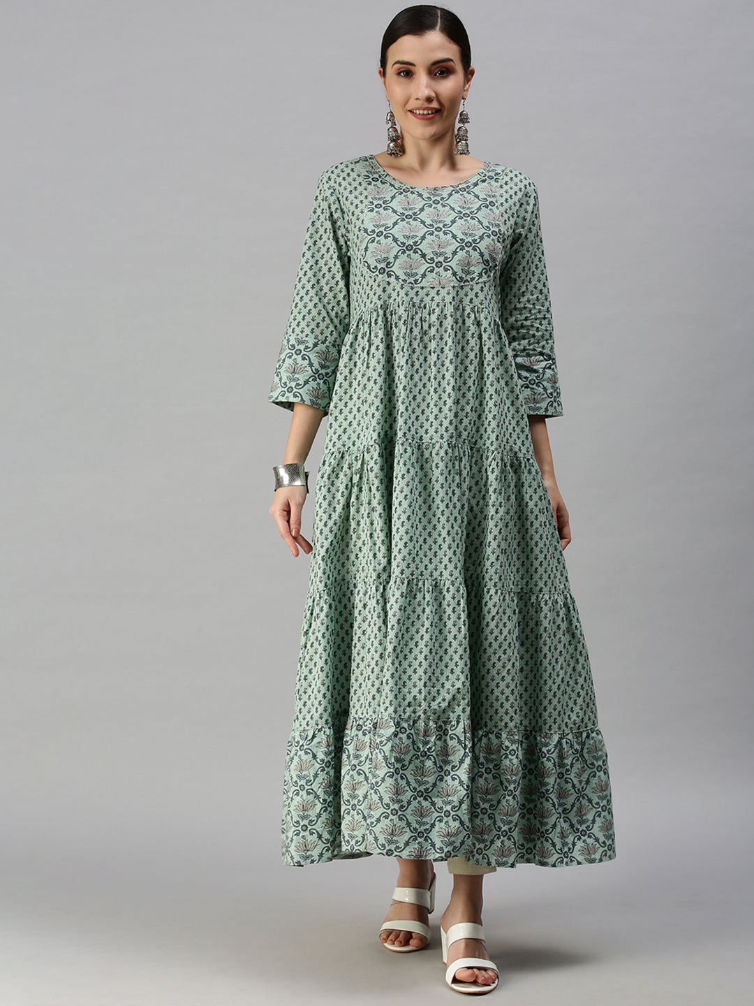 Women Printed Blue Anarkali Kurta