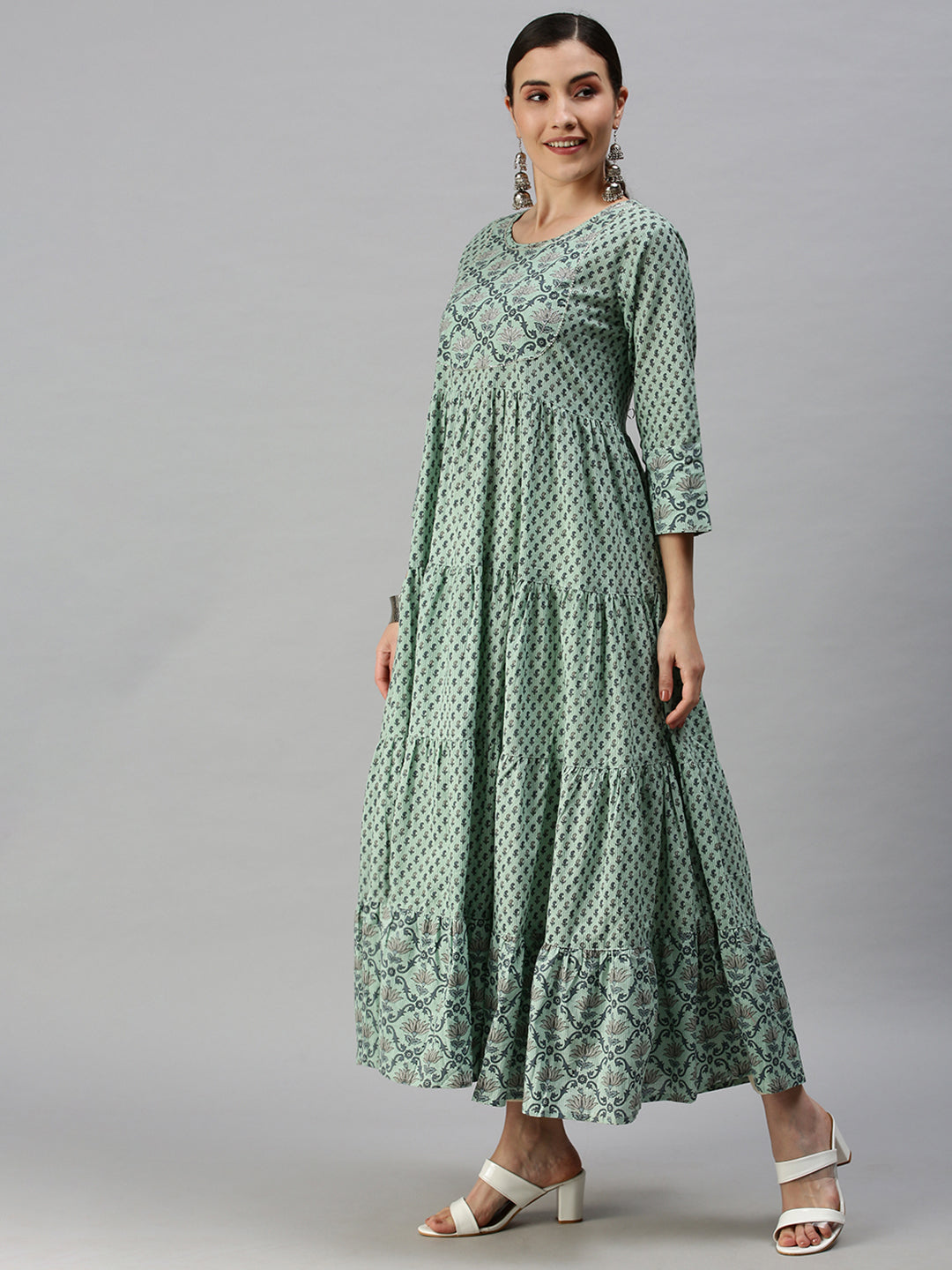 Women Printed Blue Anarkali Kurta