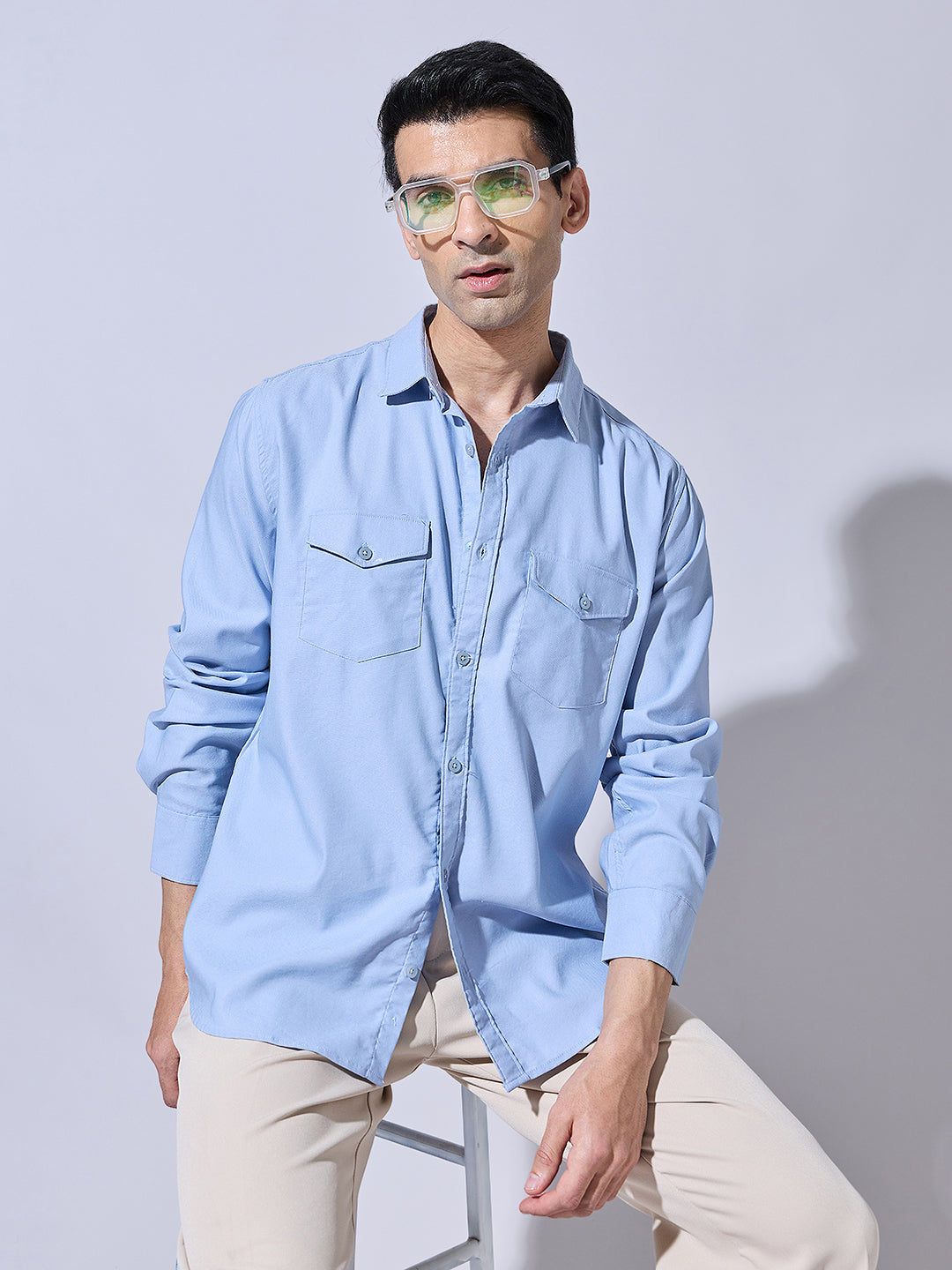 Men's Blue Button-Down Utility Shirt