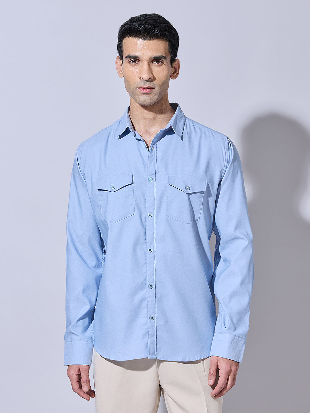 Men's Blue Button-Down Utility Shirt