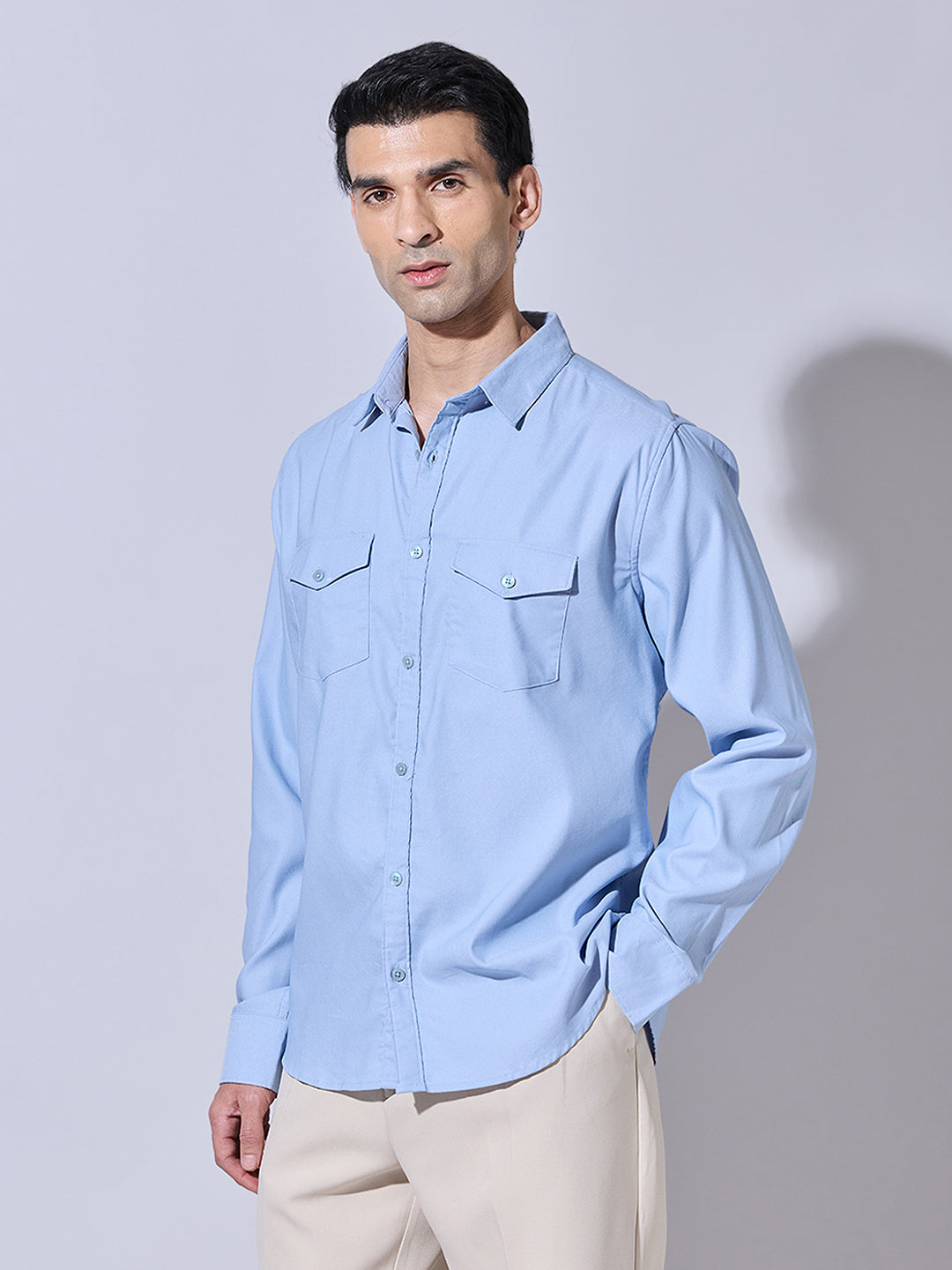 Men's Blue Button-Down Utility Shirt