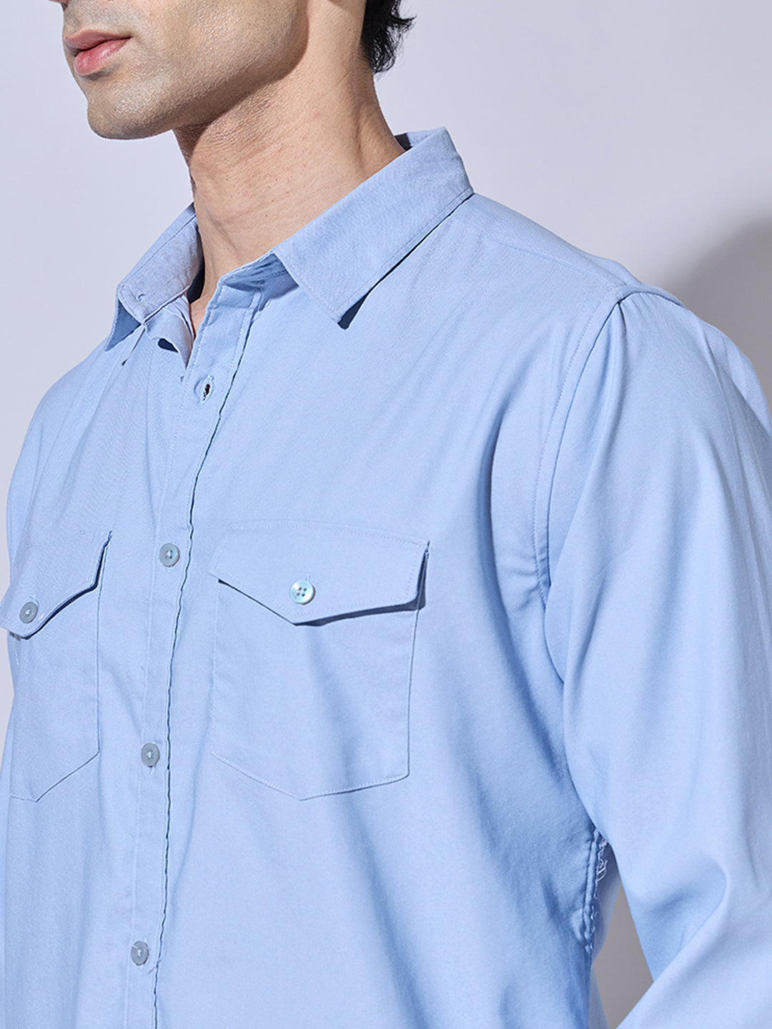 Men's Blue Button-Down Utility Shirt