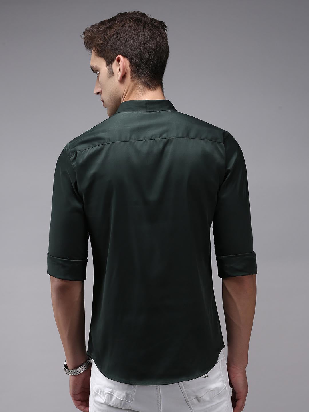 Men's Green Solid Slim Fit Shirt