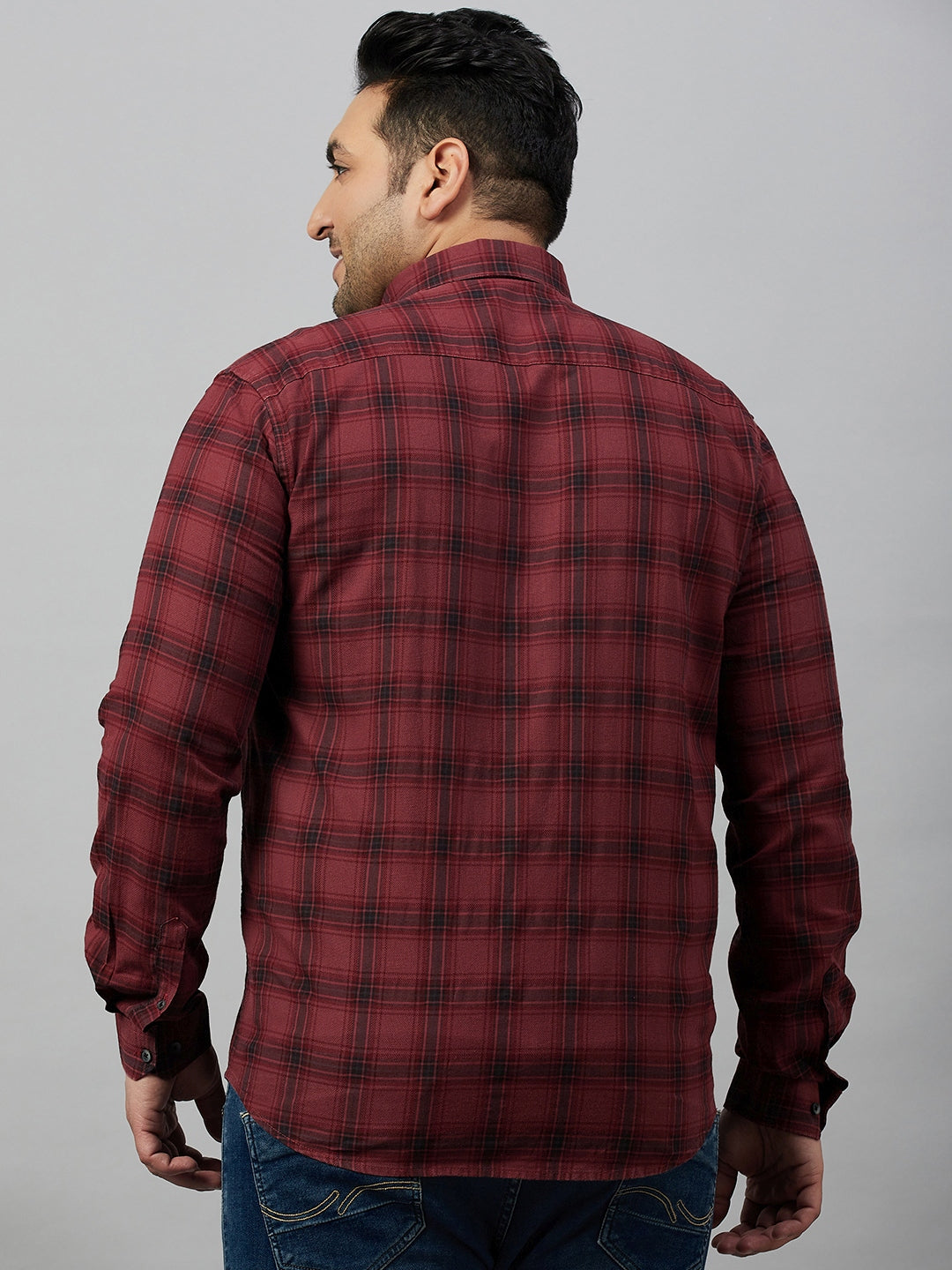 Men Checked Rust Comfort Shirt