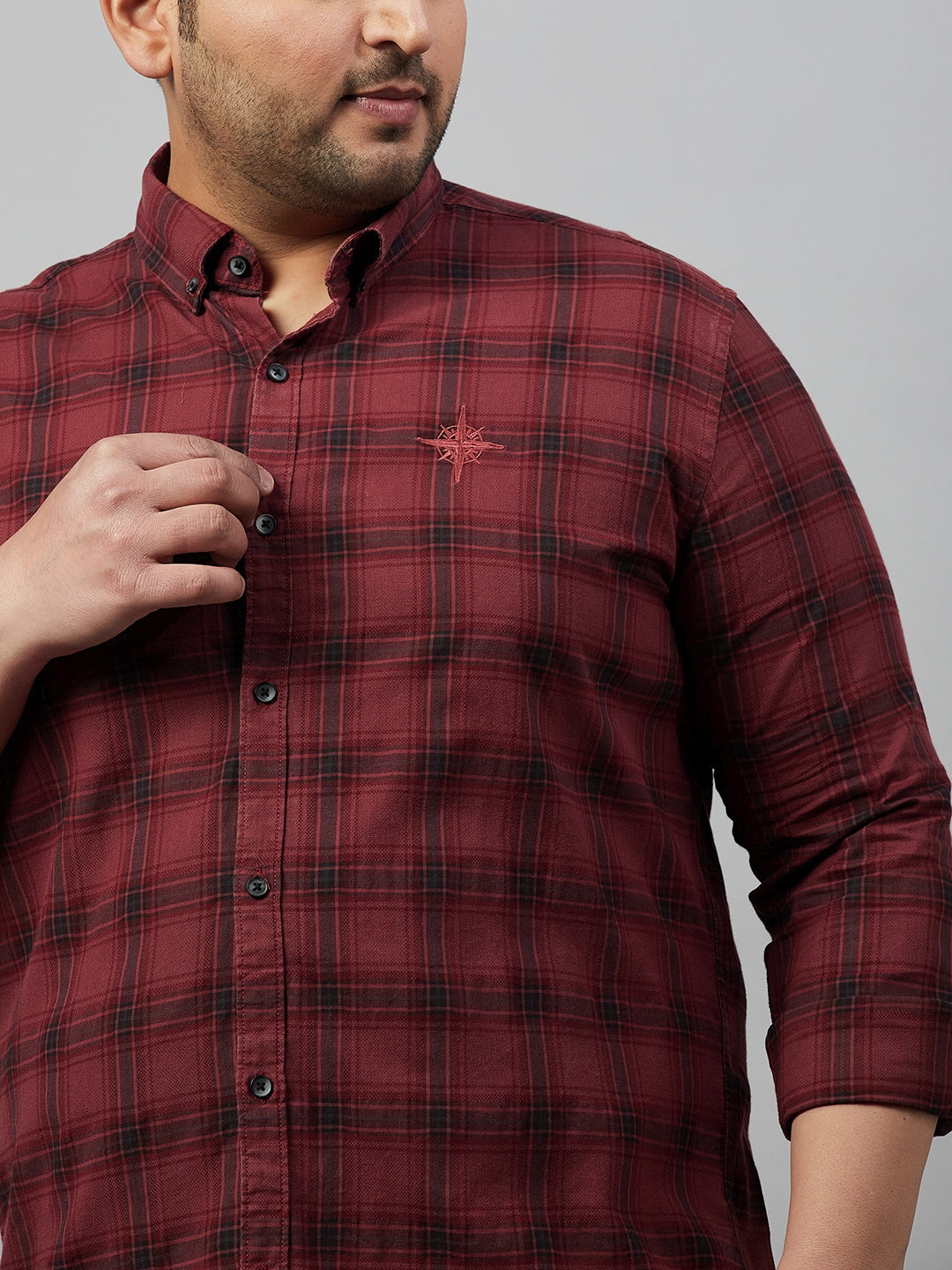 Men Checked Rust Comfort Shirt