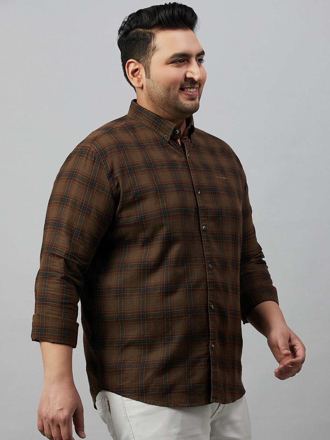 Men Checked Brown Comfort Shirt