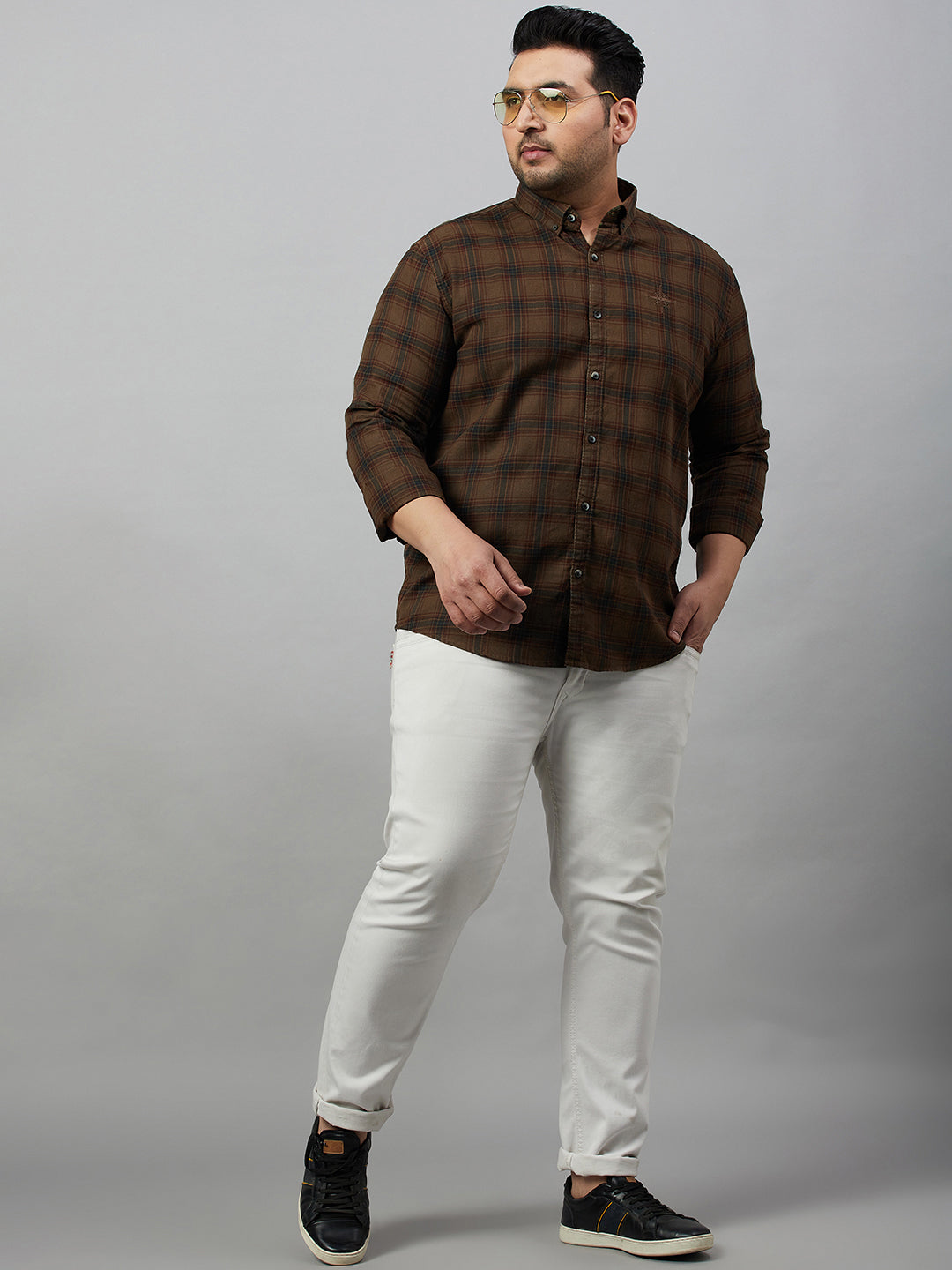 Men Checked Brown Comfort Shirt