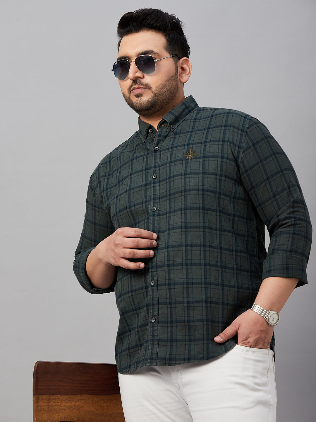 Men Checked Olive Comfort Shirt