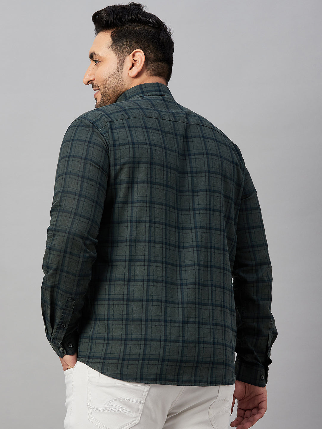 Men Checked Olive Comfort Shirt