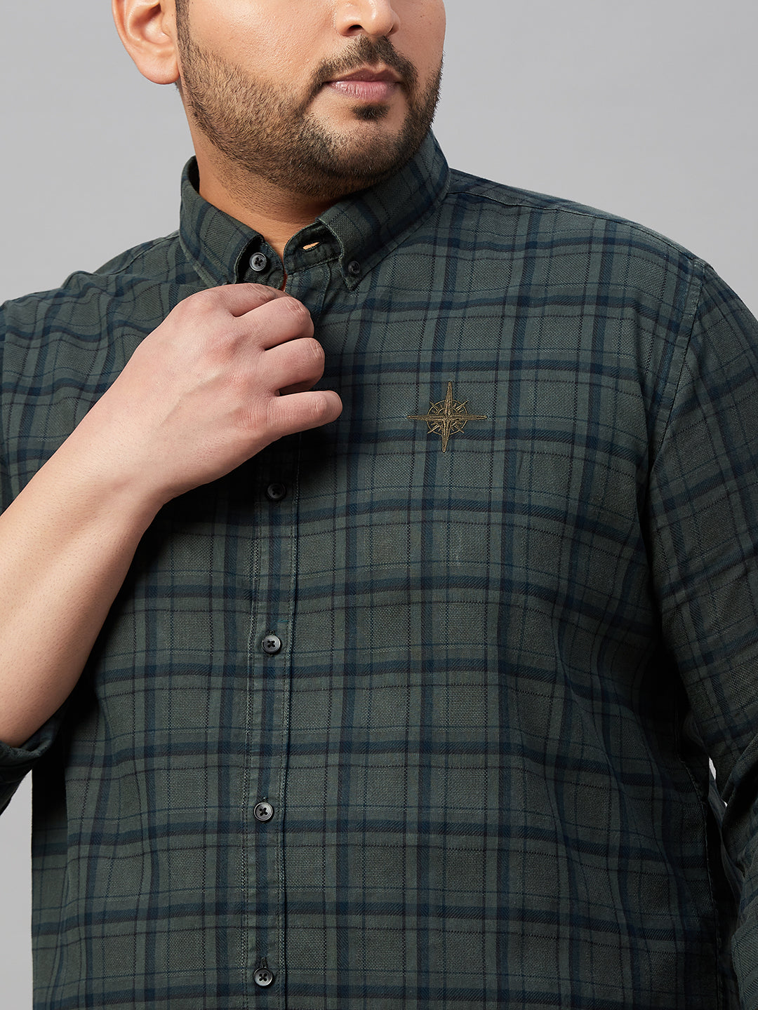 Men Checked Olive Comfort Shirt