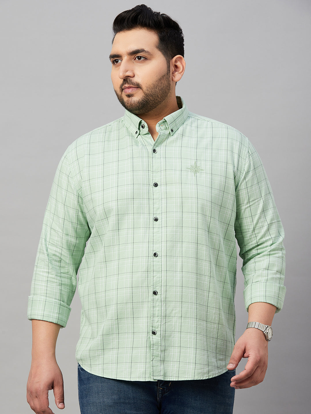 Men Checked Sea Green Comfort Shirt