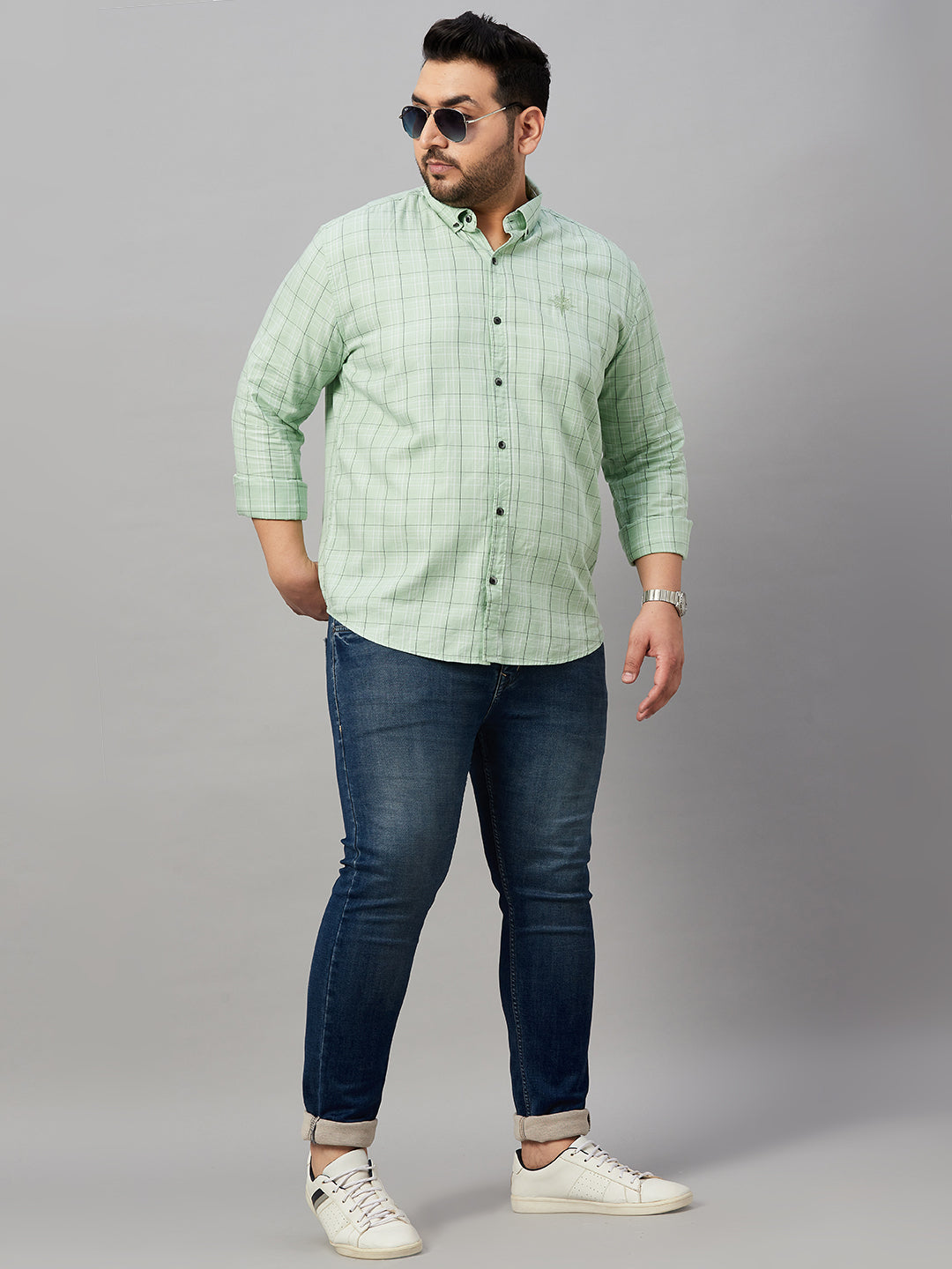 Men Checked Sea Green Comfort Shirt