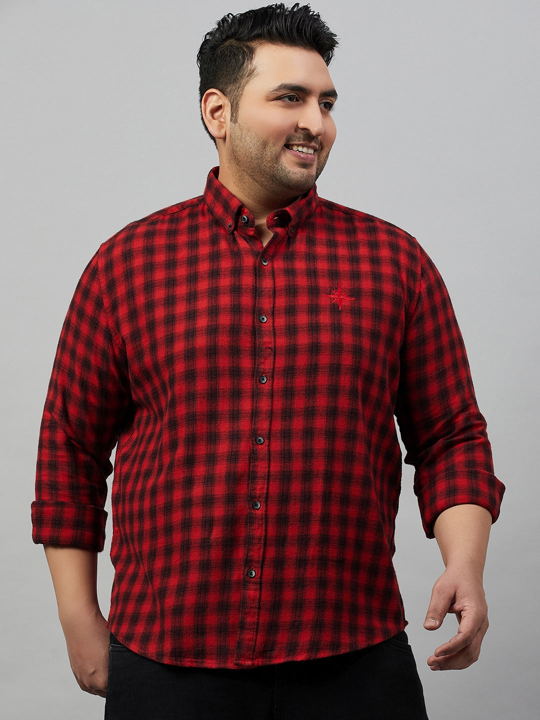 Men Checked Red Comfort Shirt