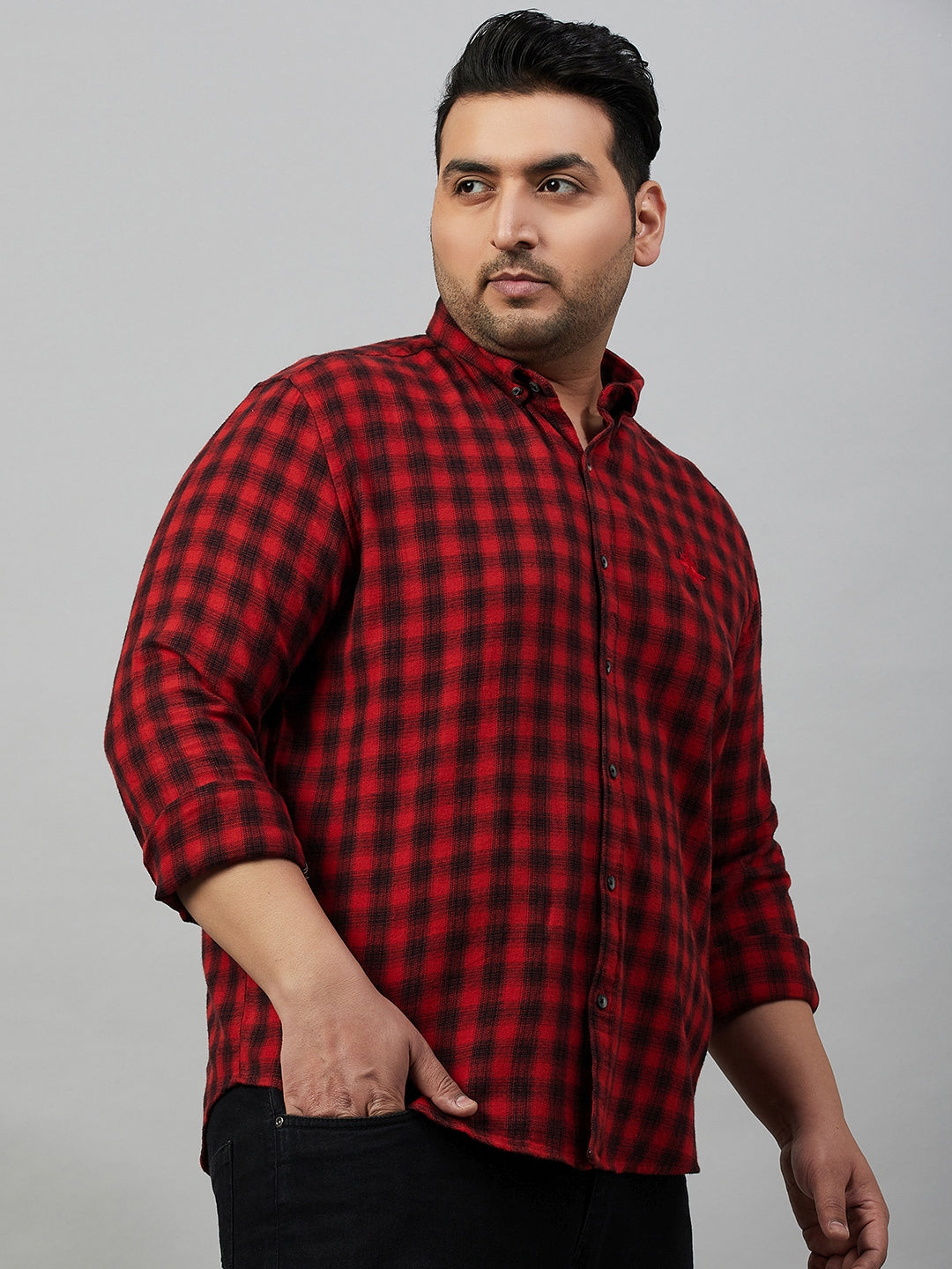 Men Checked Red Comfort Shirt