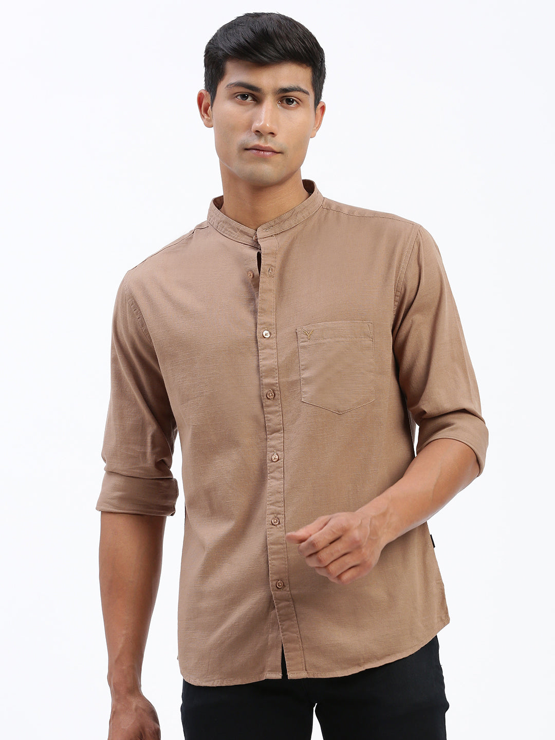 Men Solid Brown Slim Fit Shirt