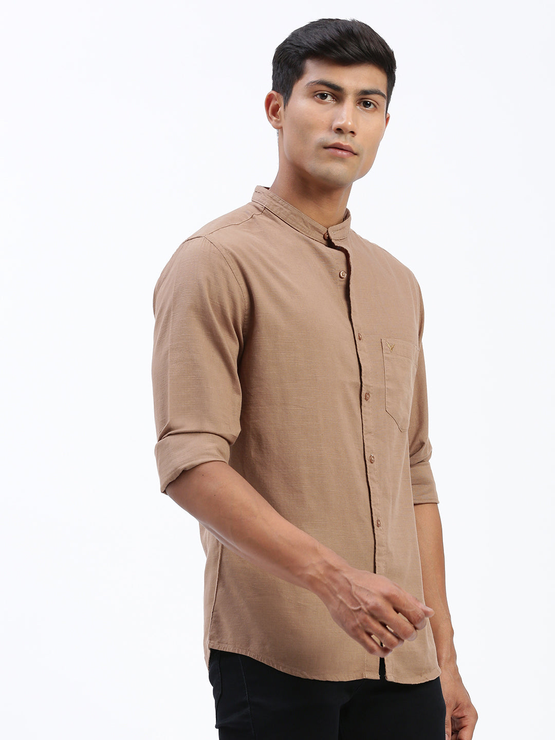 Men Solid Brown Slim Fit Shirt