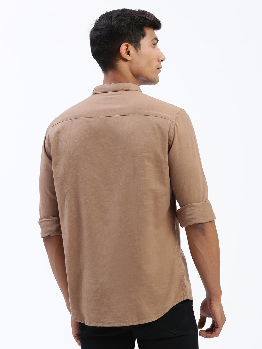 Men Solid Brown Slim Fit Shirt