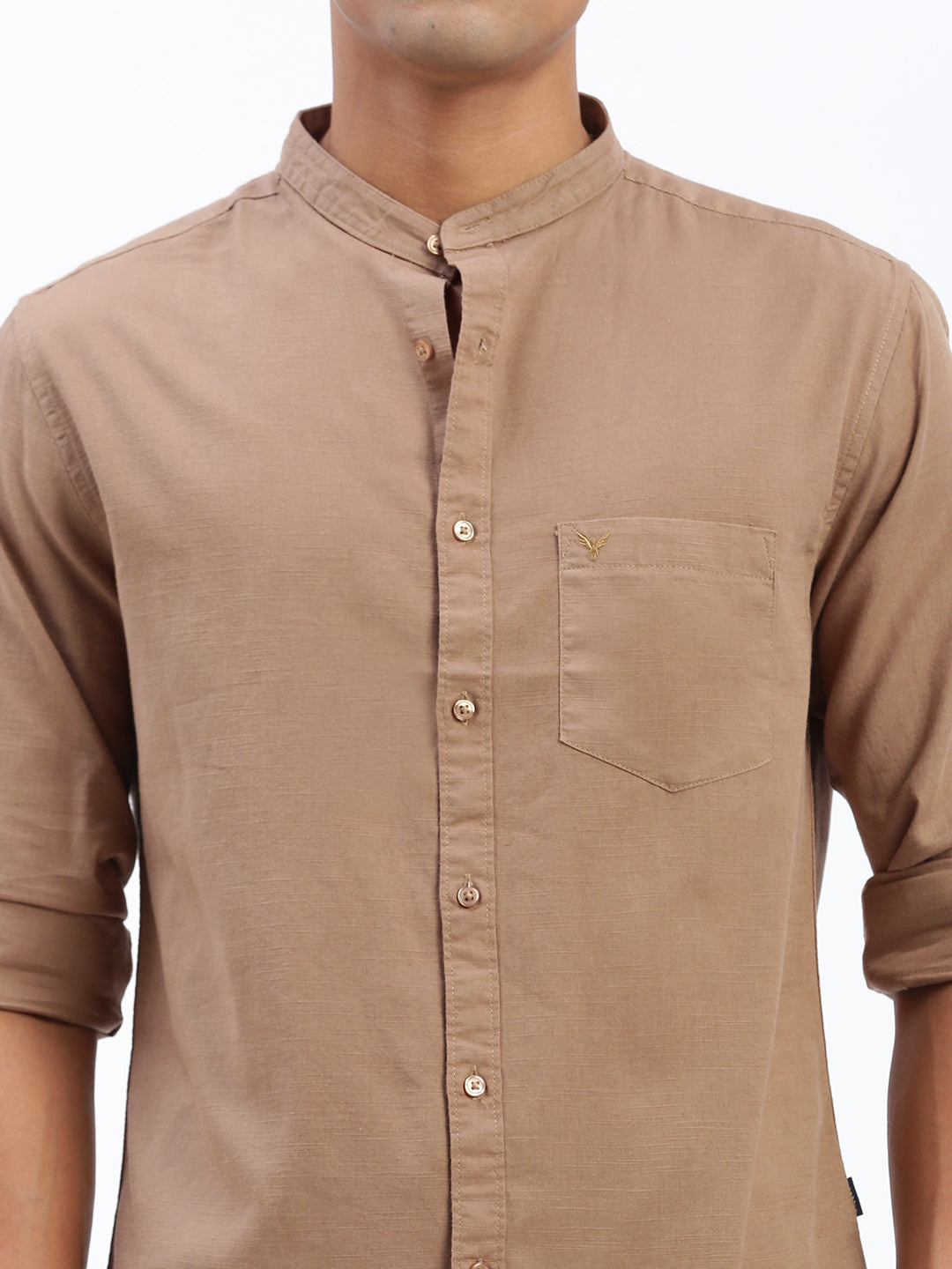 Men Solid Brown Slim Fit Shirt