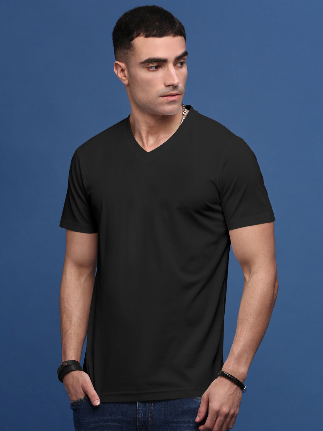 Men's V-Neck Black Slim Fit T-Shirt