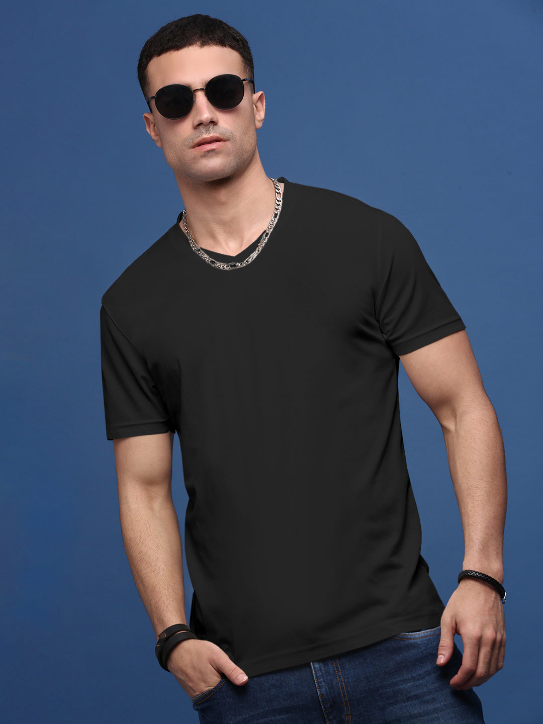 Men's V-Neck Black Slim Fit T-Shirt