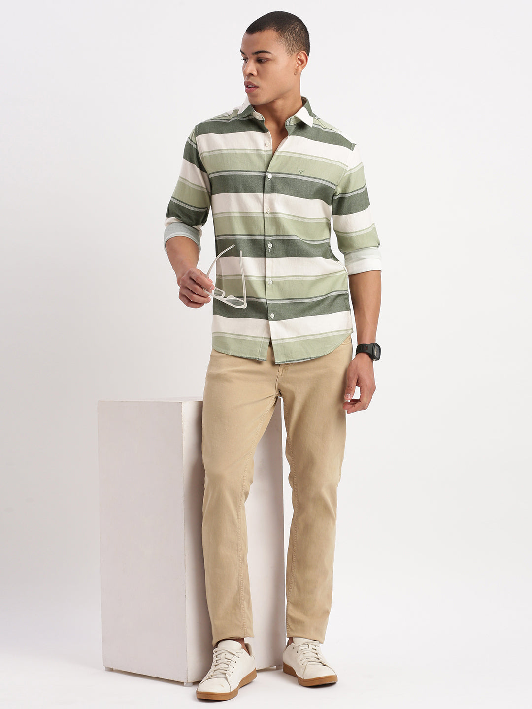 Men Horizontal Stripes Green Shirt