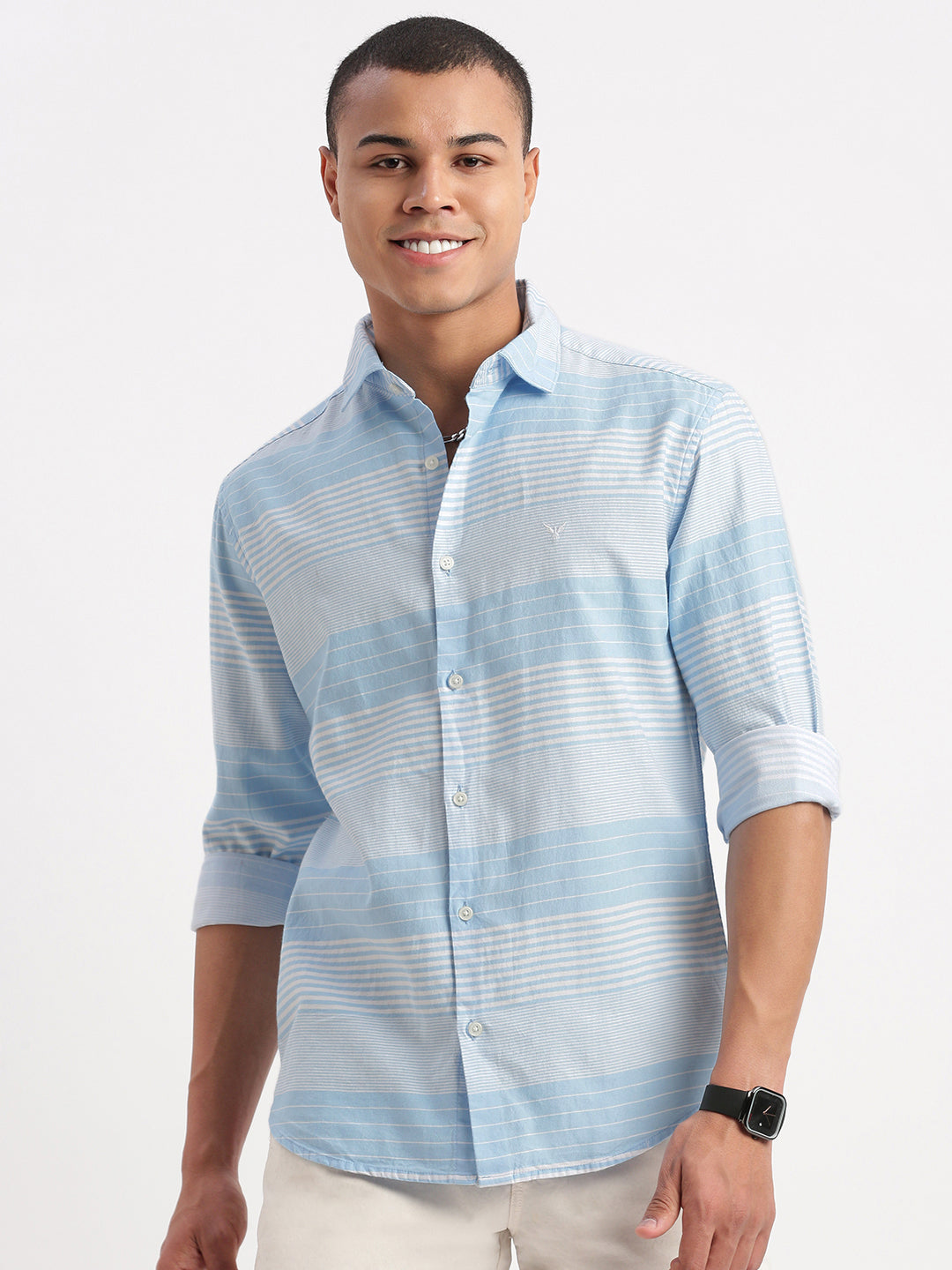 Men Horizontal Stripes Blue Shirt