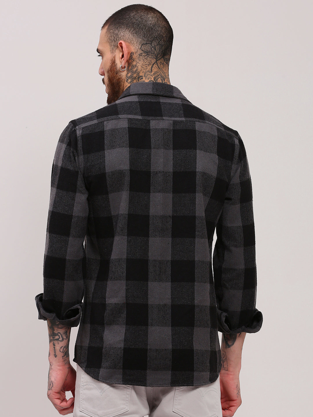 Men Grey Checked Shacket