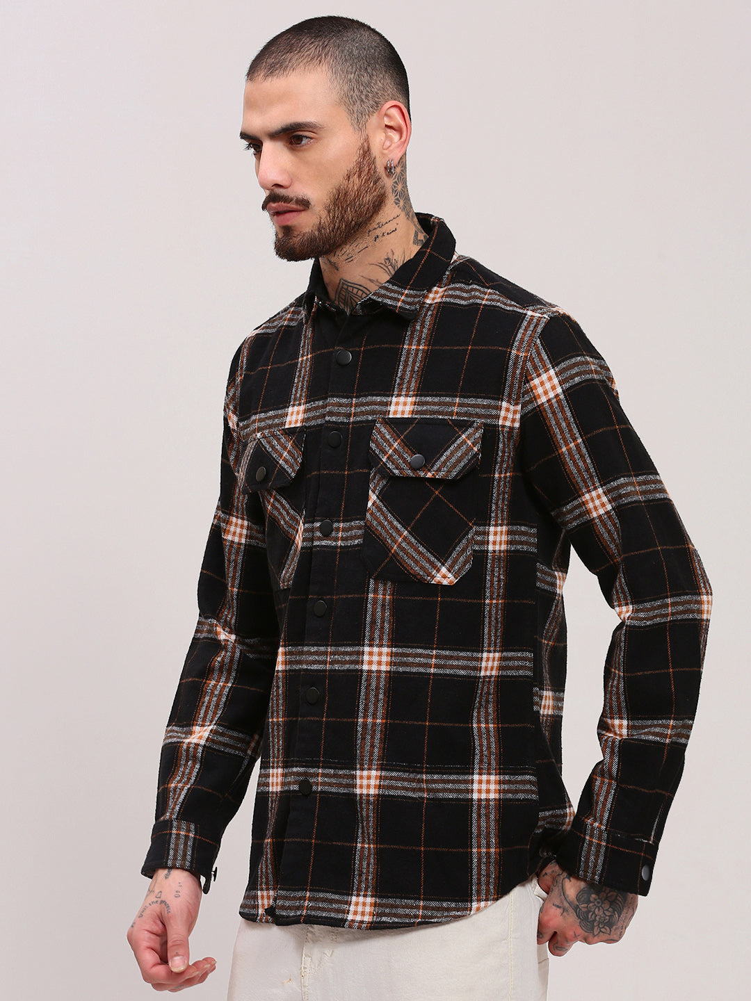 Men Black Checked Shacket