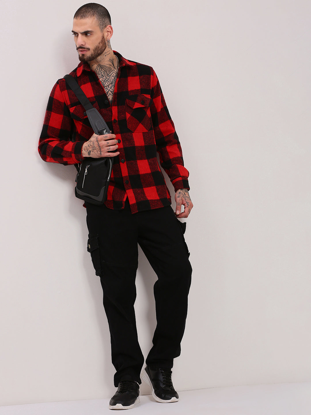 Men Red Checked Shacket