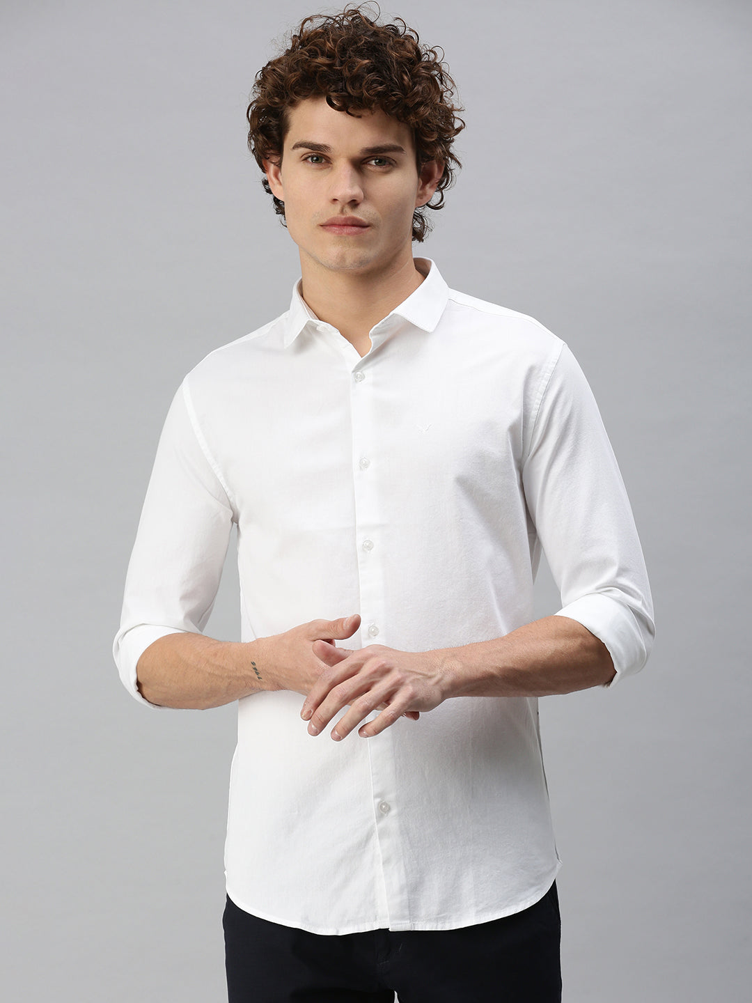 Men's White Solid Slim Fit Shirt