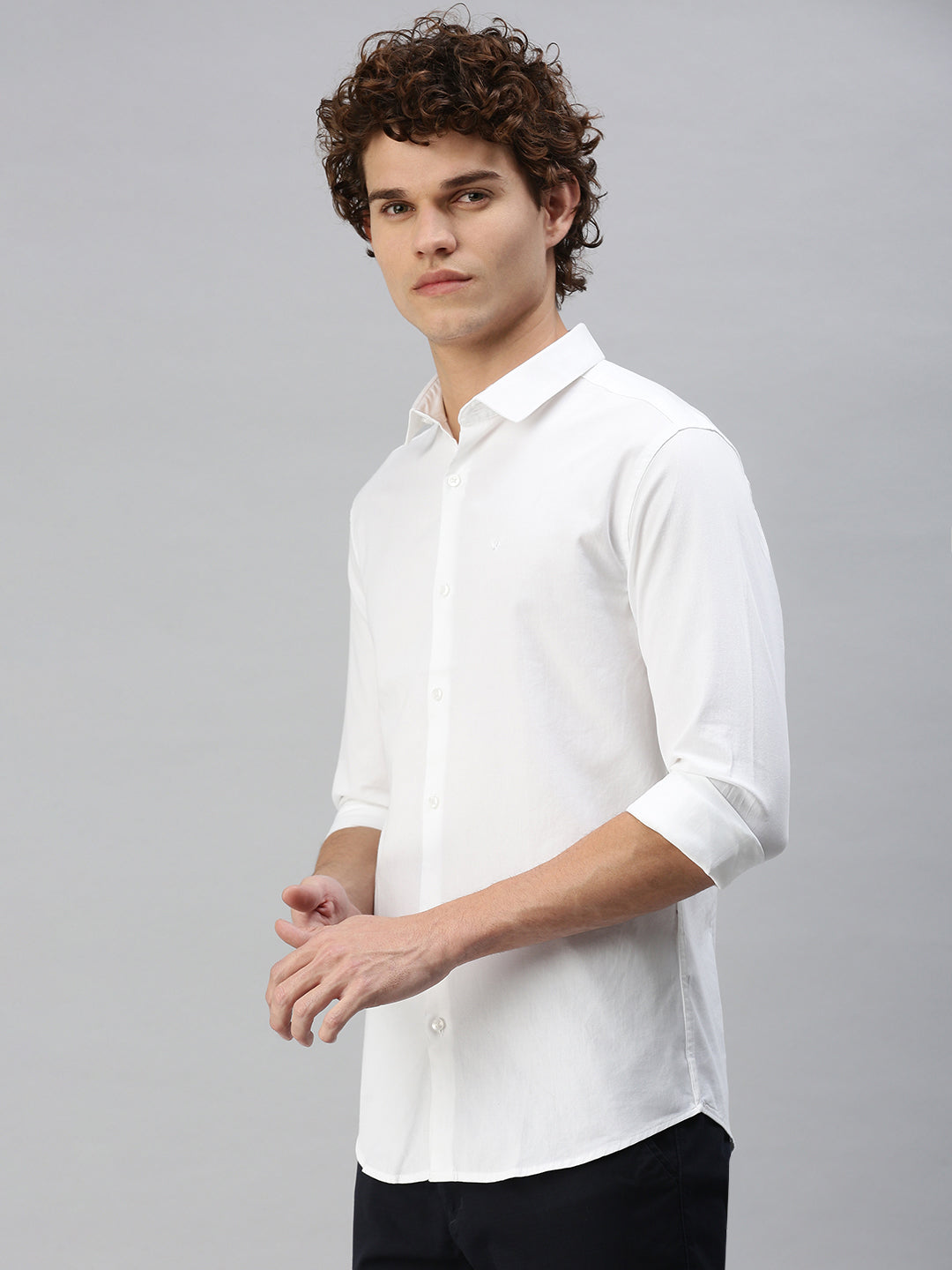 Men's White Solid Slim Fit Shirt