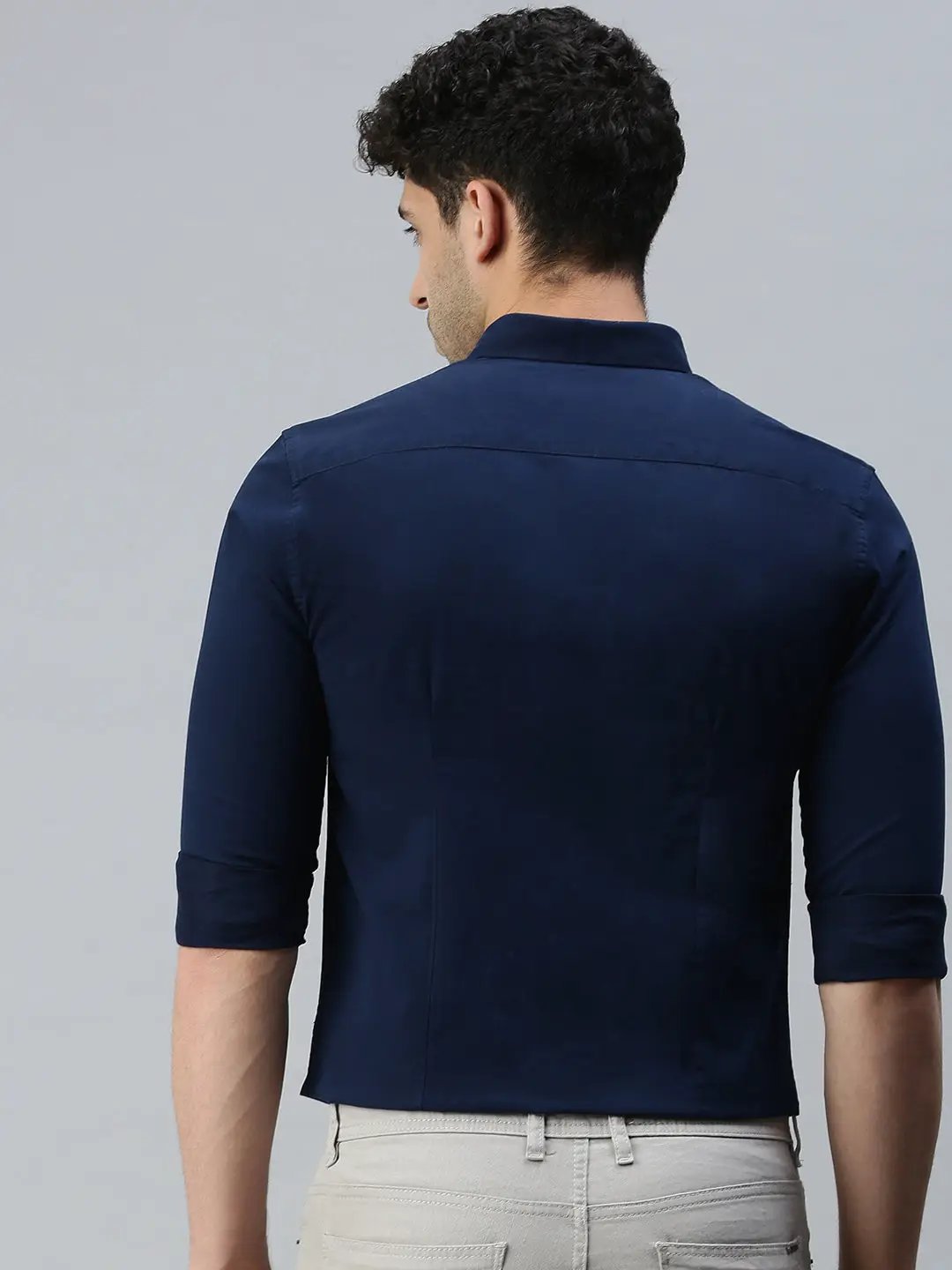 Men's Navy Blue Solid Slim Fit Shirt - from SHOWOFFFF