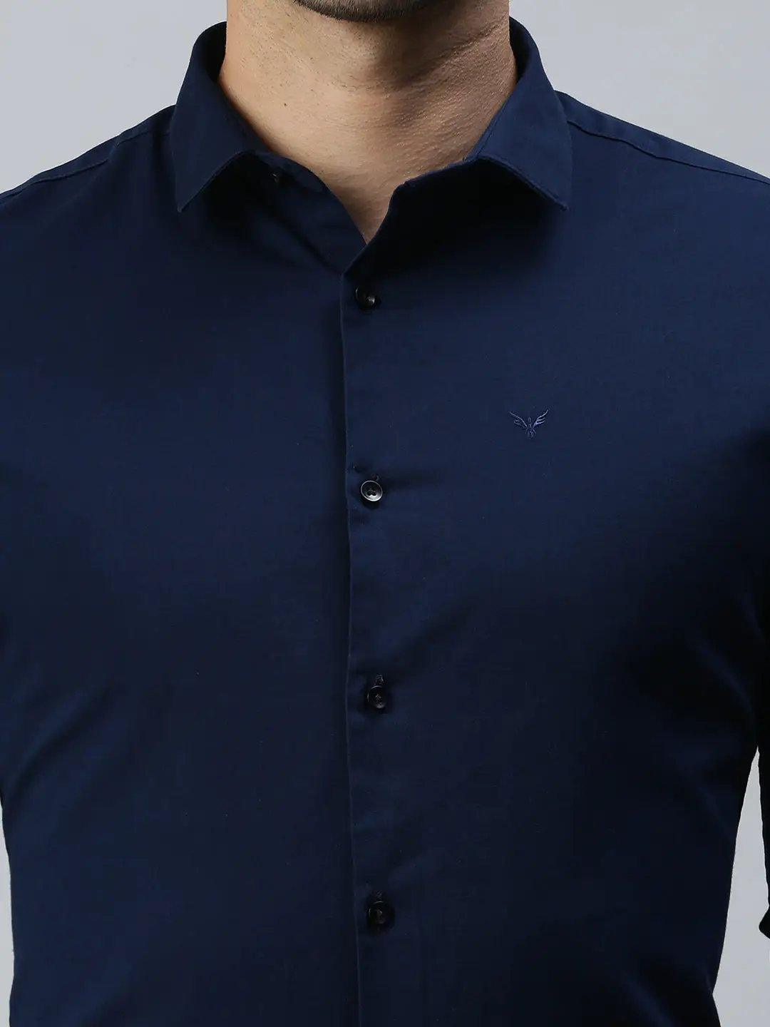 Men's Navy Blue Solid Slim Fit Shirt - from SHOWOFFFF