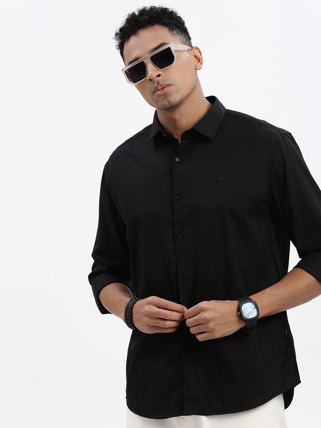 Men Black Solid Slim Fit Shirt