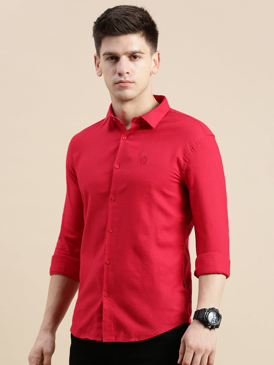 Men's Red Solid Slim Fit Shirt