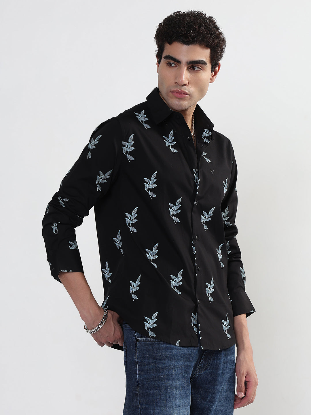 Men's Floral Black Slim Fit Shirt