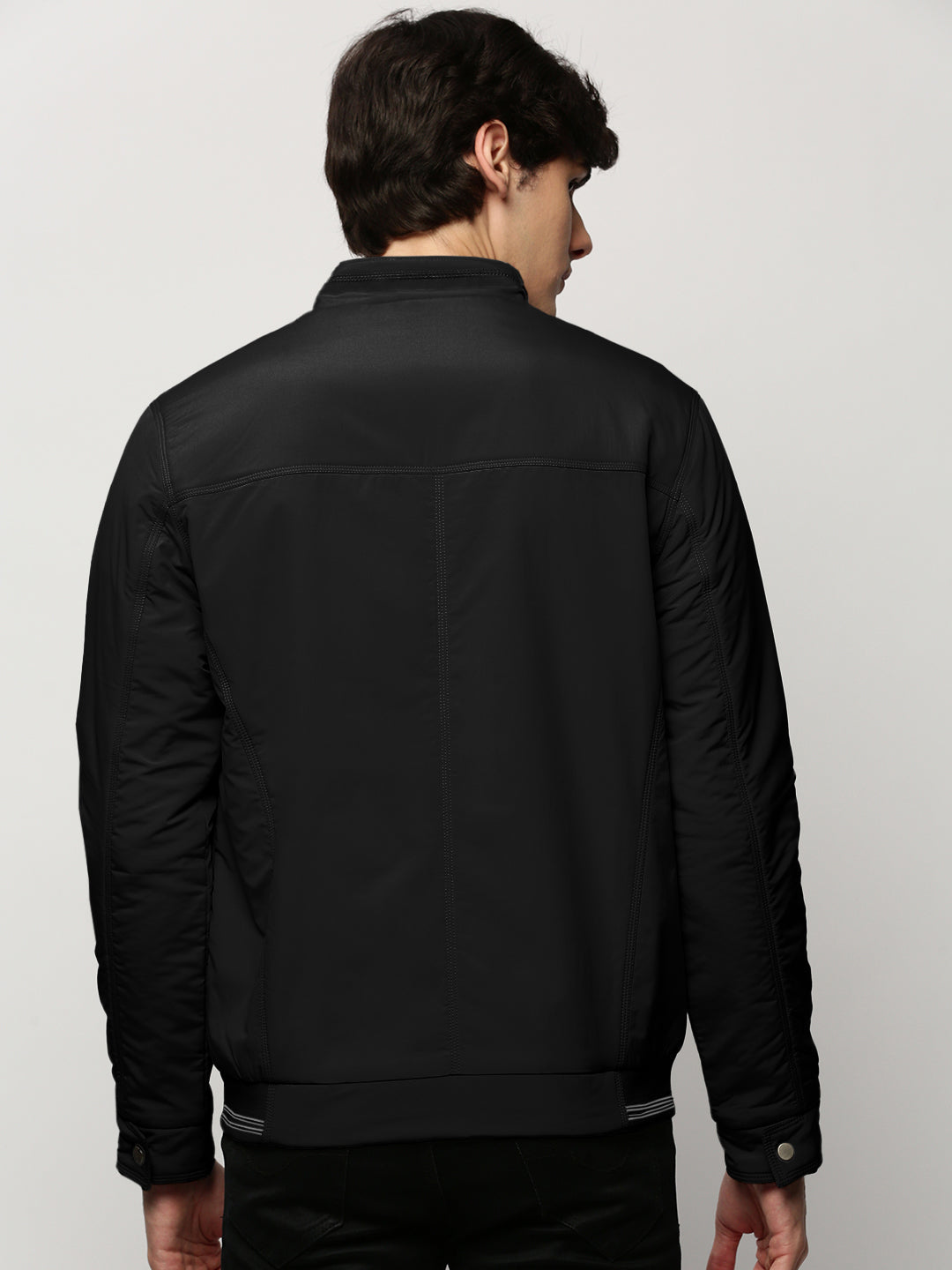 Men's Solid Black Mock Collar Bomber Jacket