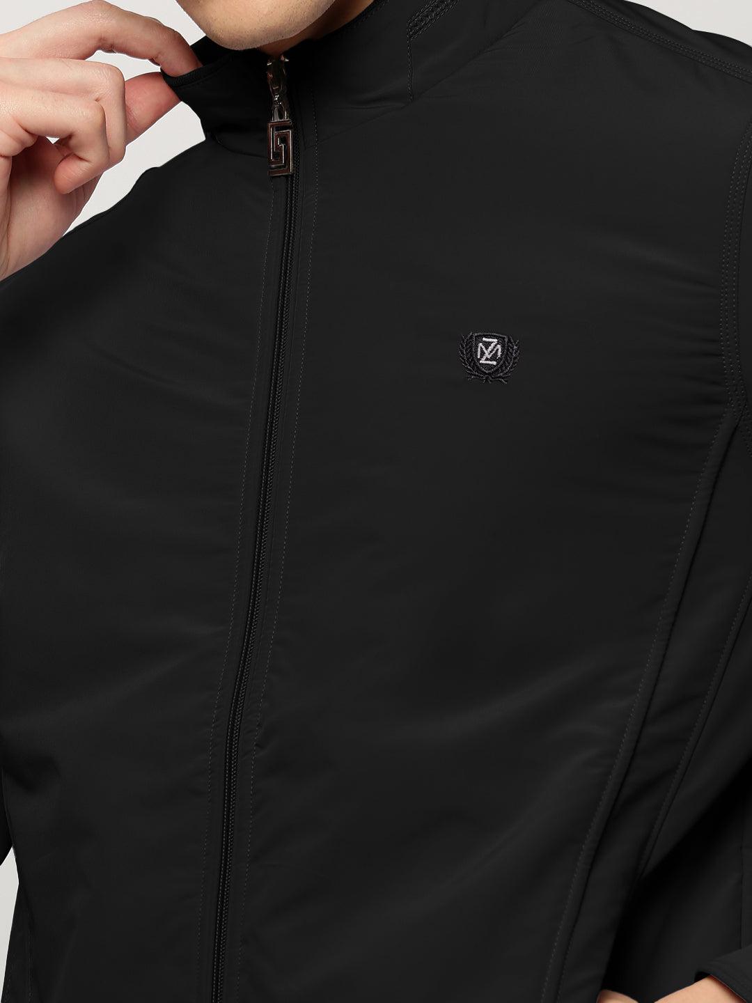 Men's Solid Black Mock Collar Bomber Jacket