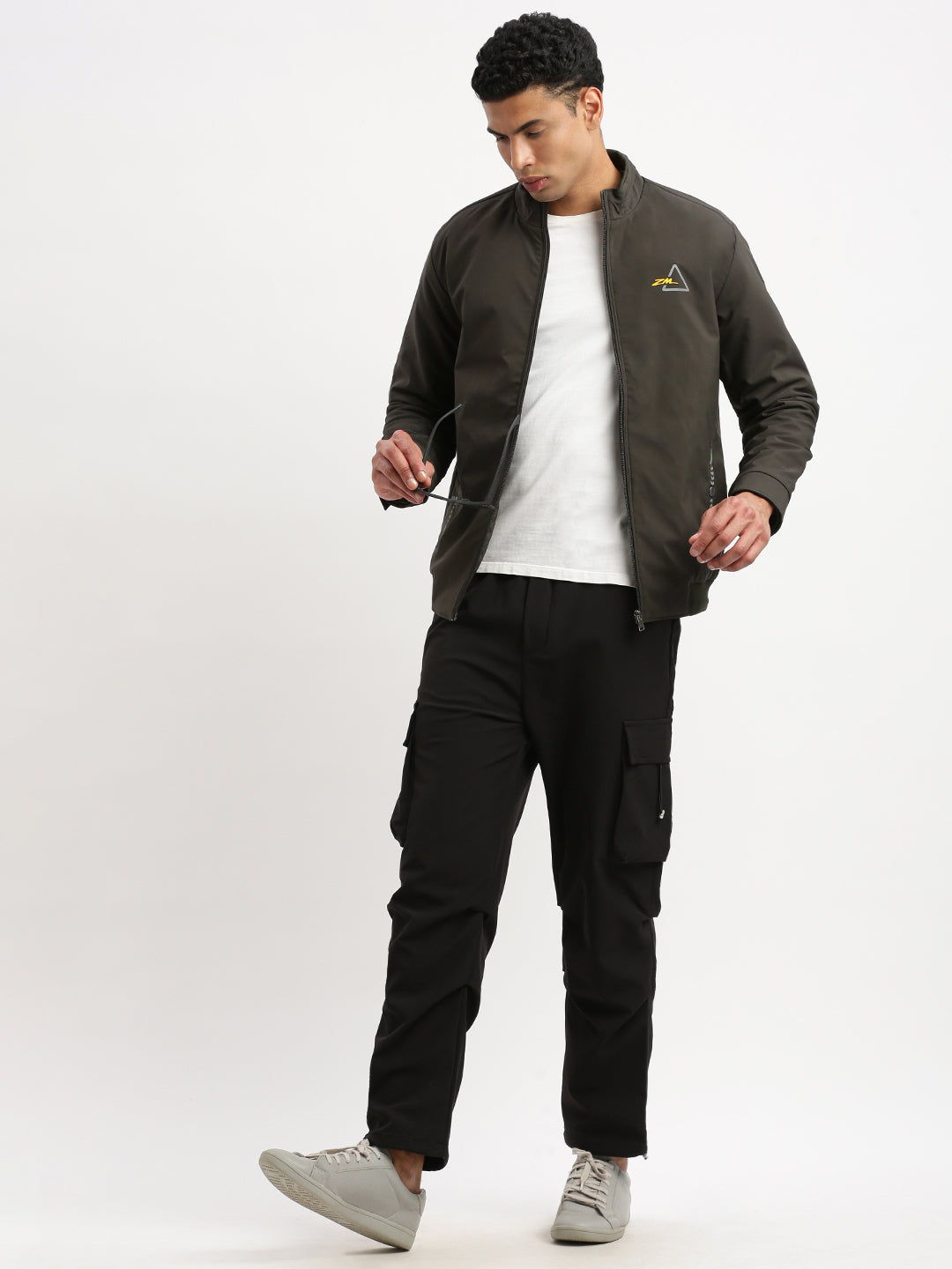 Men Mock Collar Green Solid Bomber Jacket