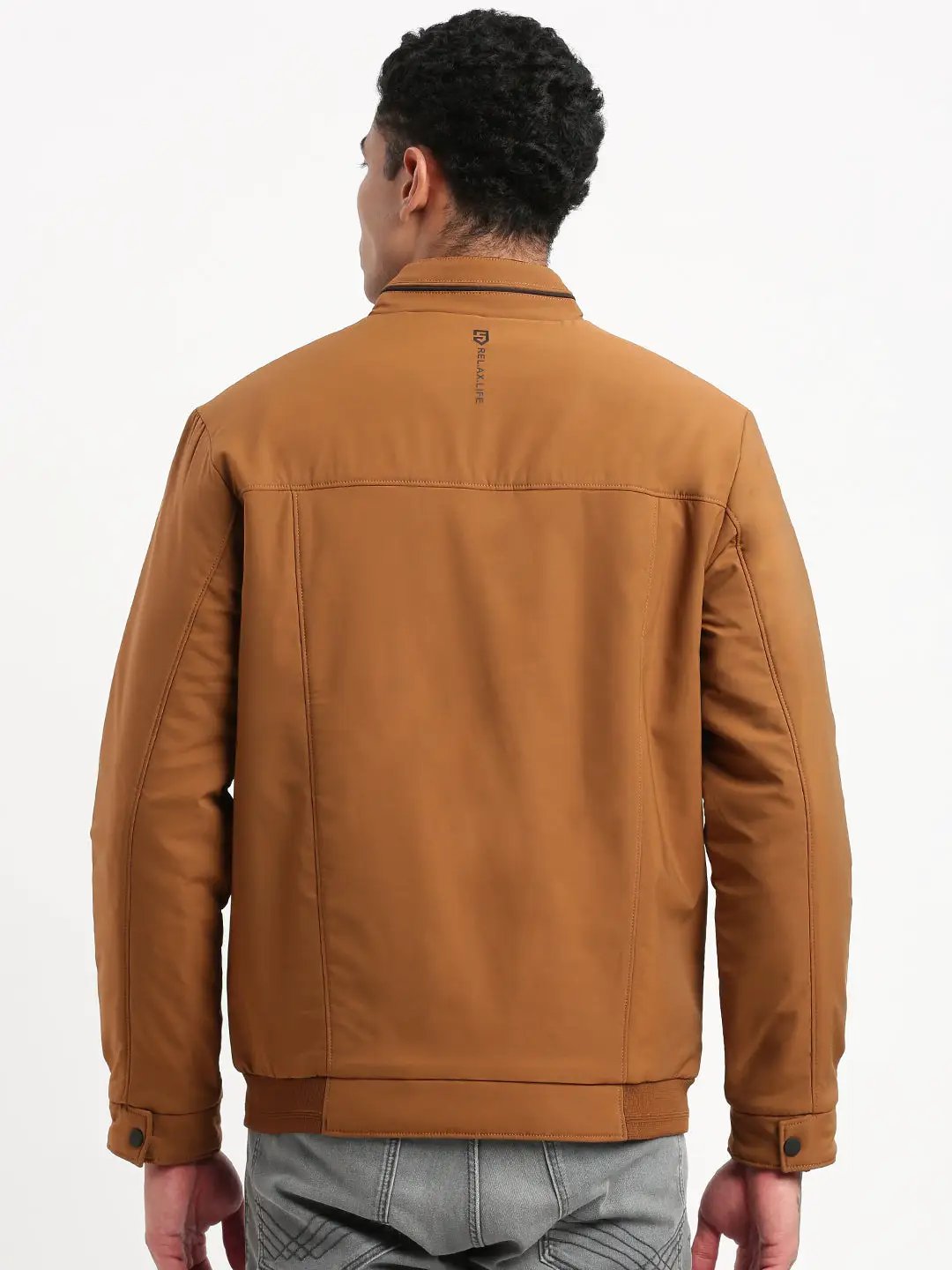 Men's Mock Collar Brown Bomber Jacket