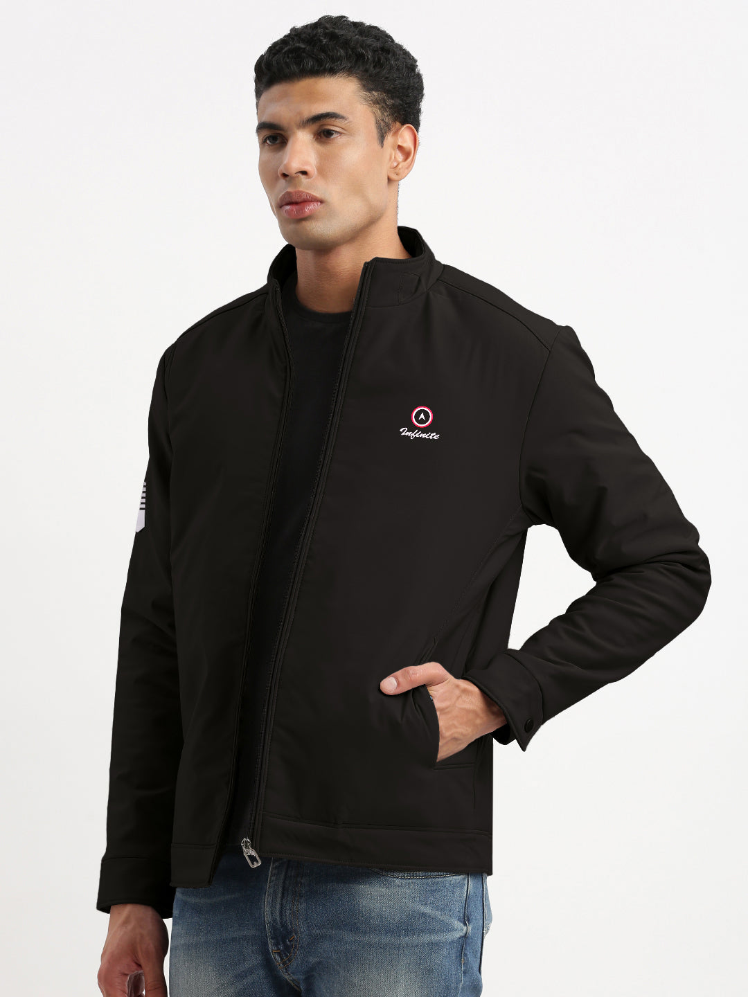Men's Black Mock Collar Bomber Jacket
