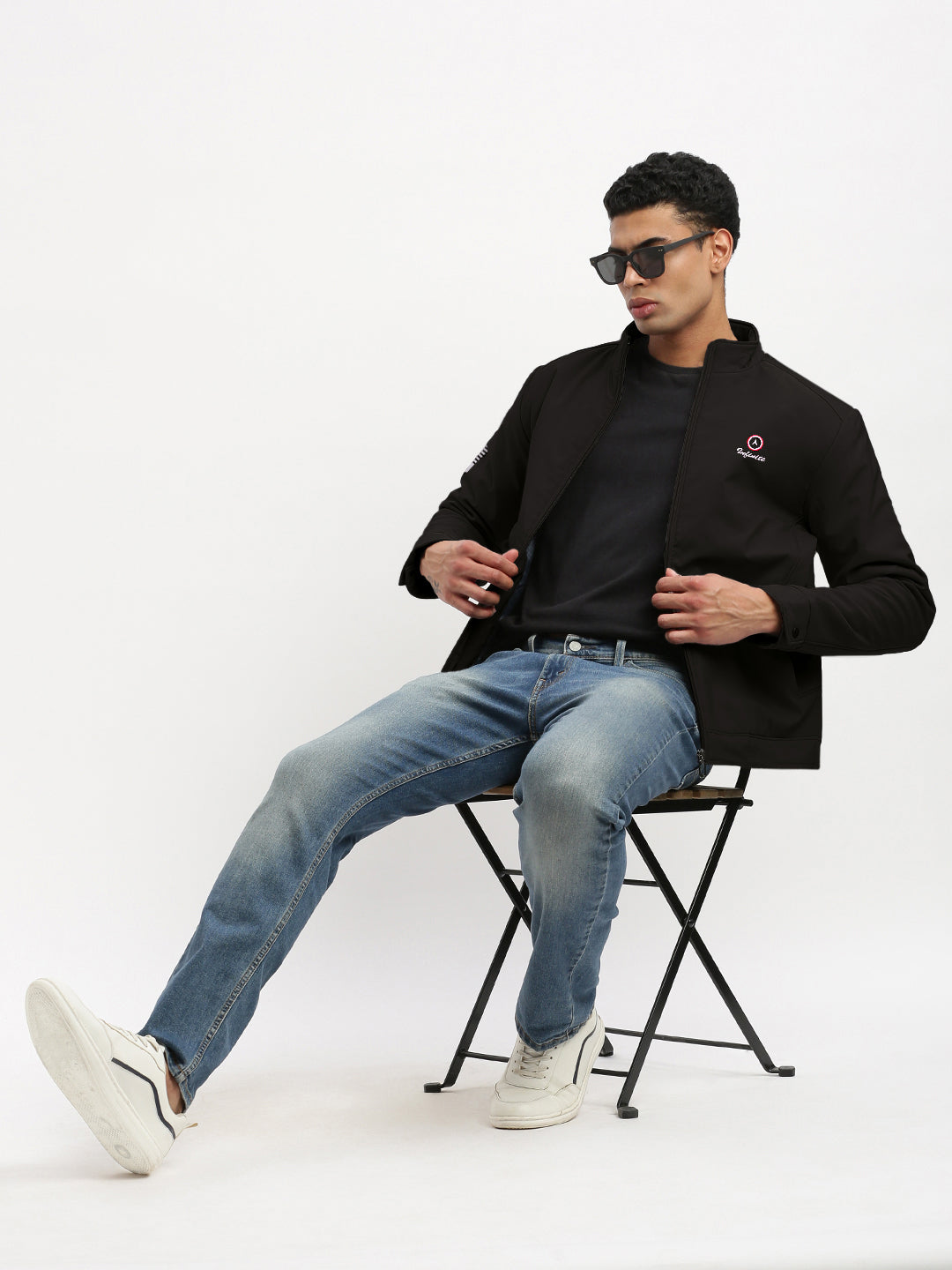 Men's Black Mock Collar Bomber Jacket