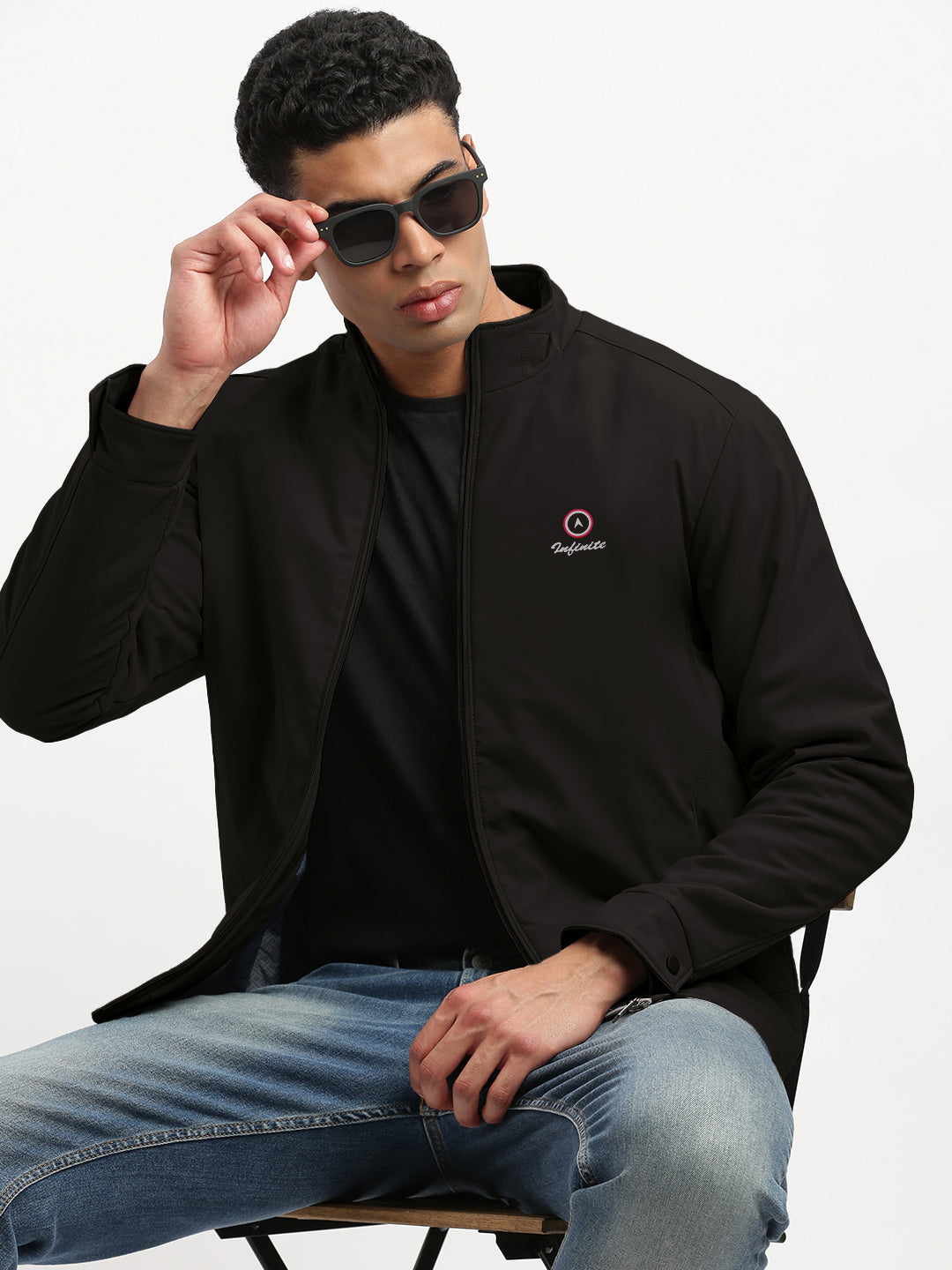 Men's Black Mock Collar Bomber Jacket