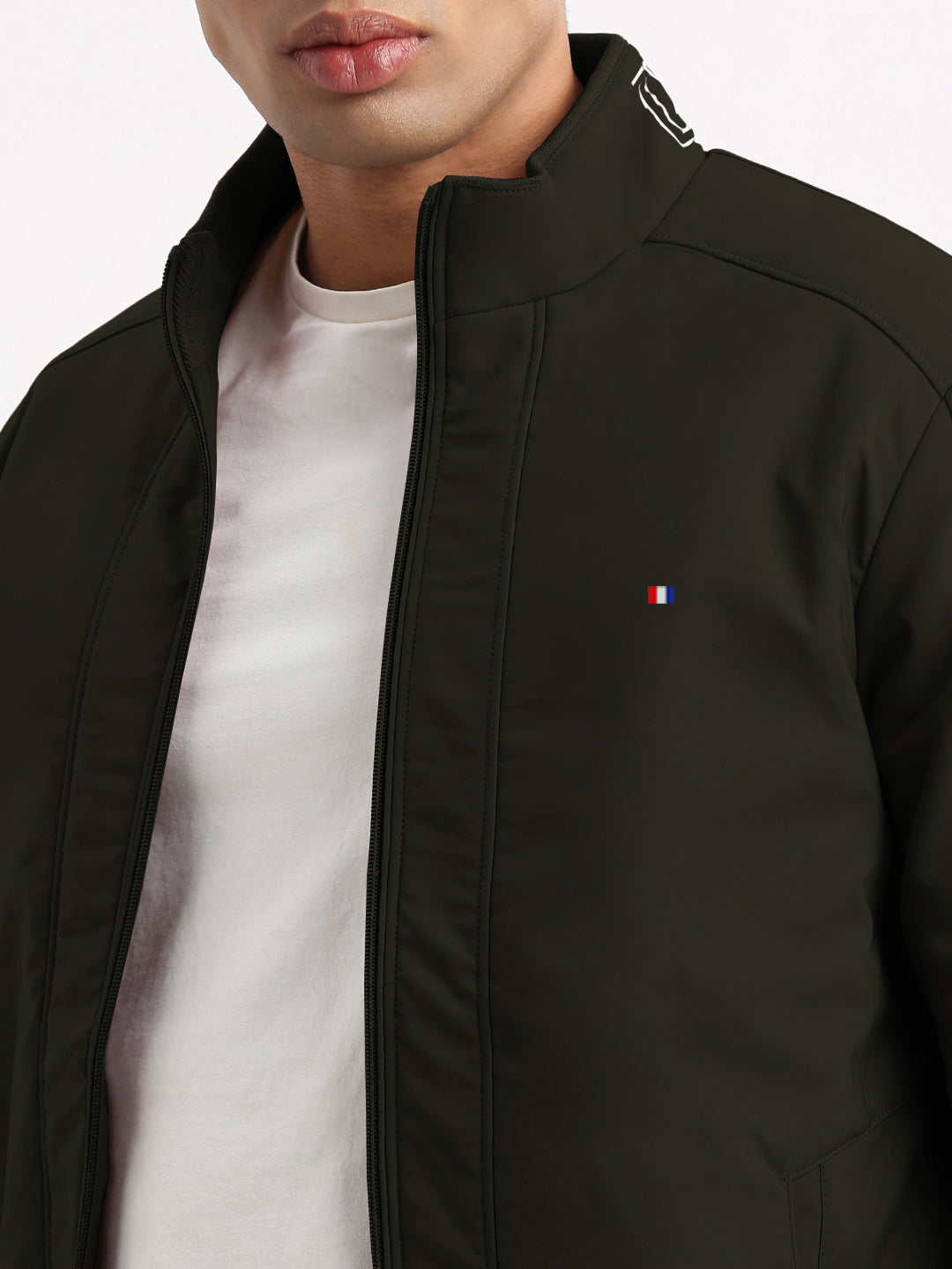 Men's Olive Mock Collar Bomber Jacket